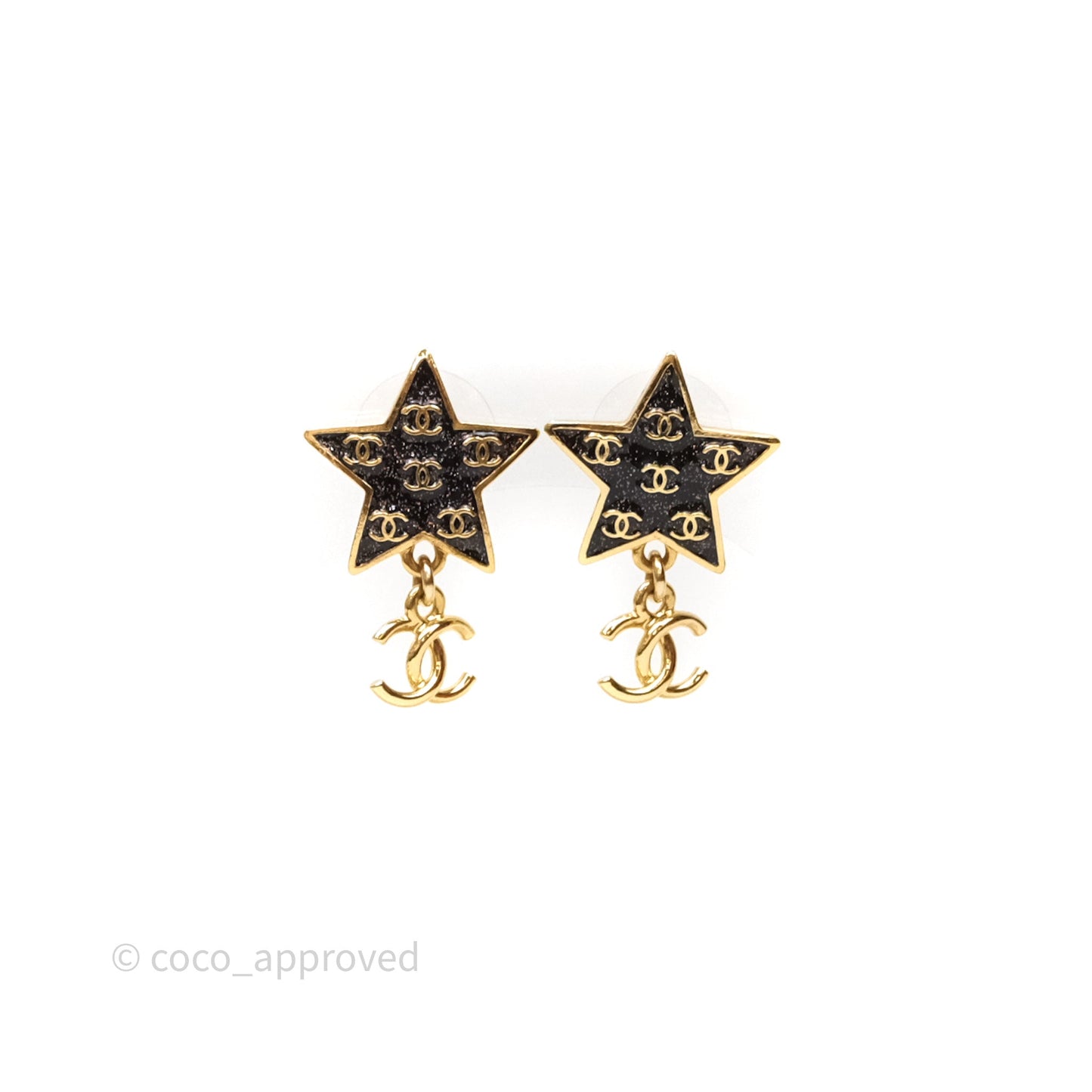 Chanel Star Drop CC Earrings Gold Tone 24C