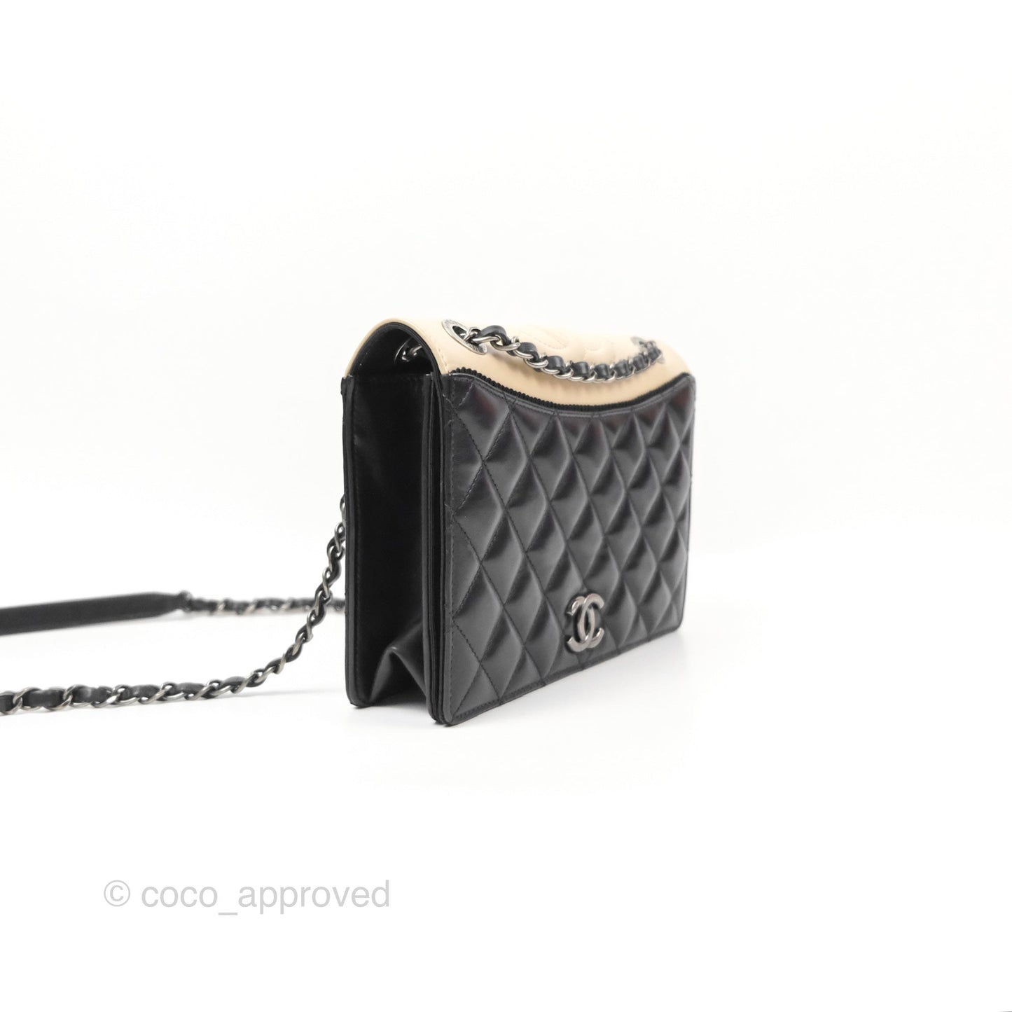 Chanel Quilted Ballerine Flap Light Beige Black Calfskin Ruthenium Hardware