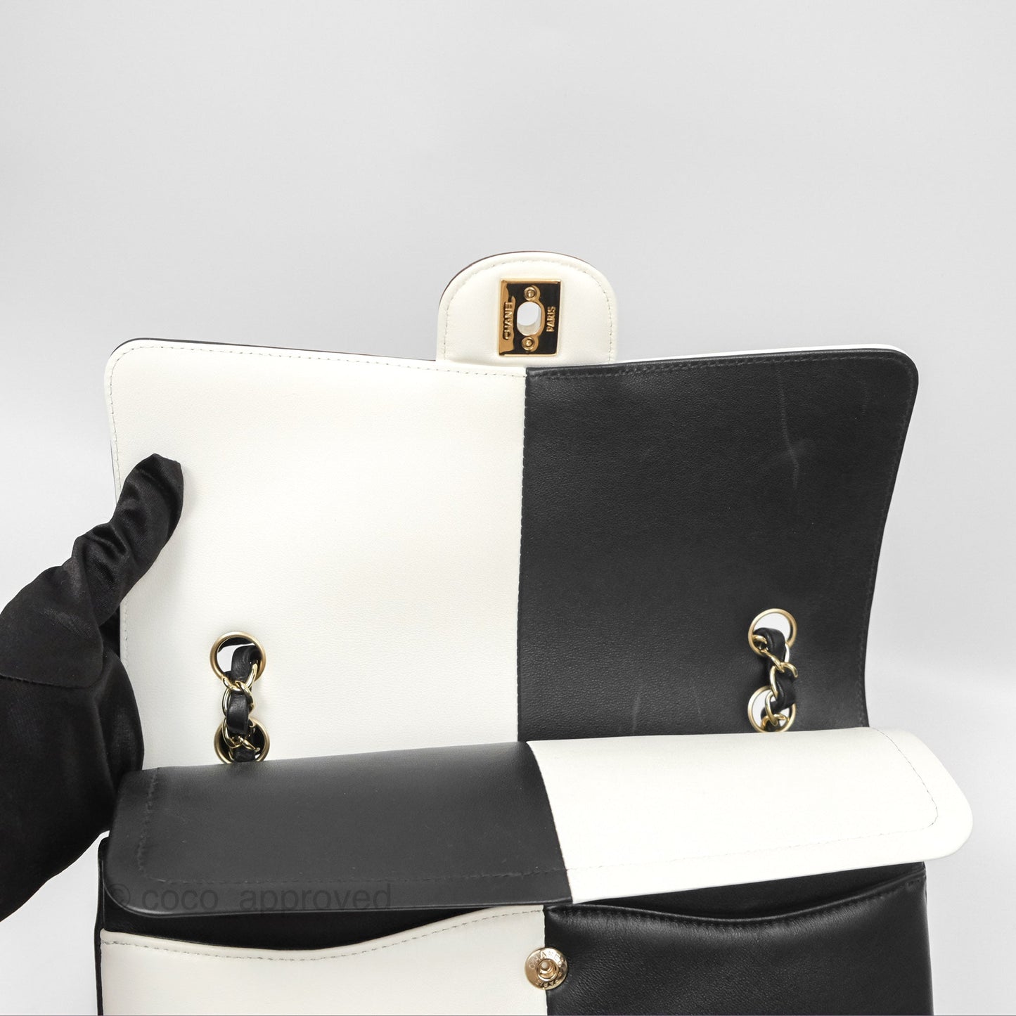Chanel Medium Flap Black & White Lambskin Gold Hardware
