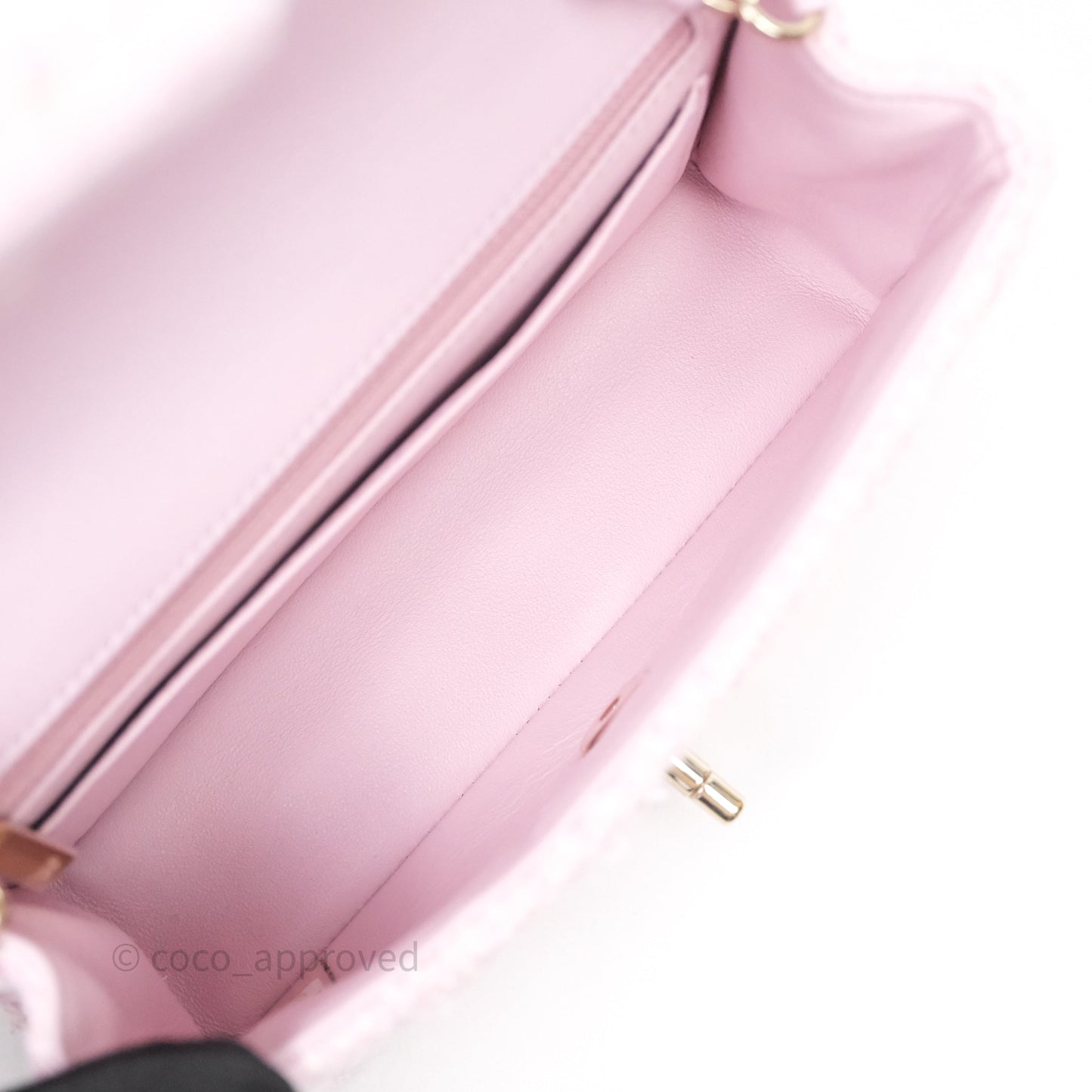 Chanel Classic Mini Rectangular Flap Pink Tweed Gold Hardware