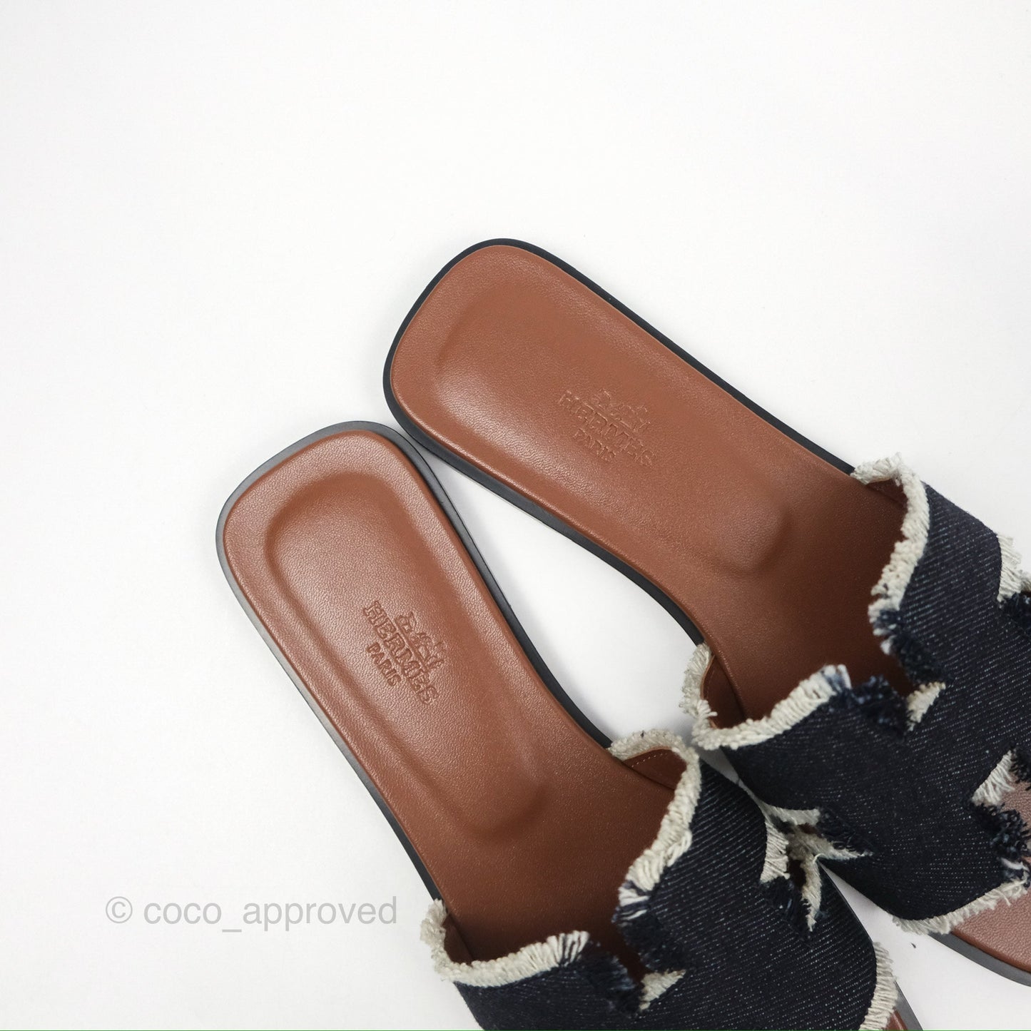 Hermès Oran Sandals in Black Denim Size 37