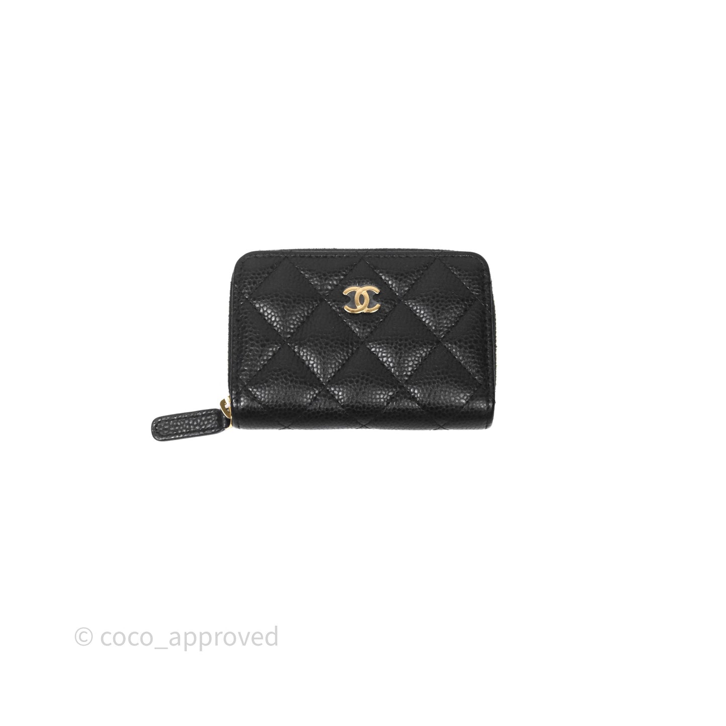 Chanel Quilted Zip Card Holder Black Caviar Gold Hardware