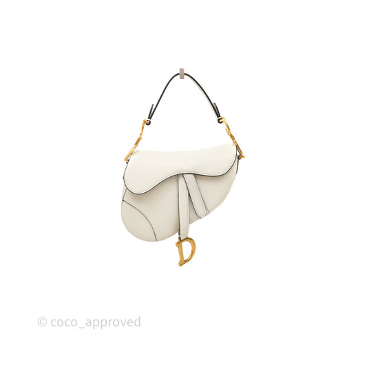 Christian Dior Mini Saddle Bag White Grained Calfskin Gold Hardware