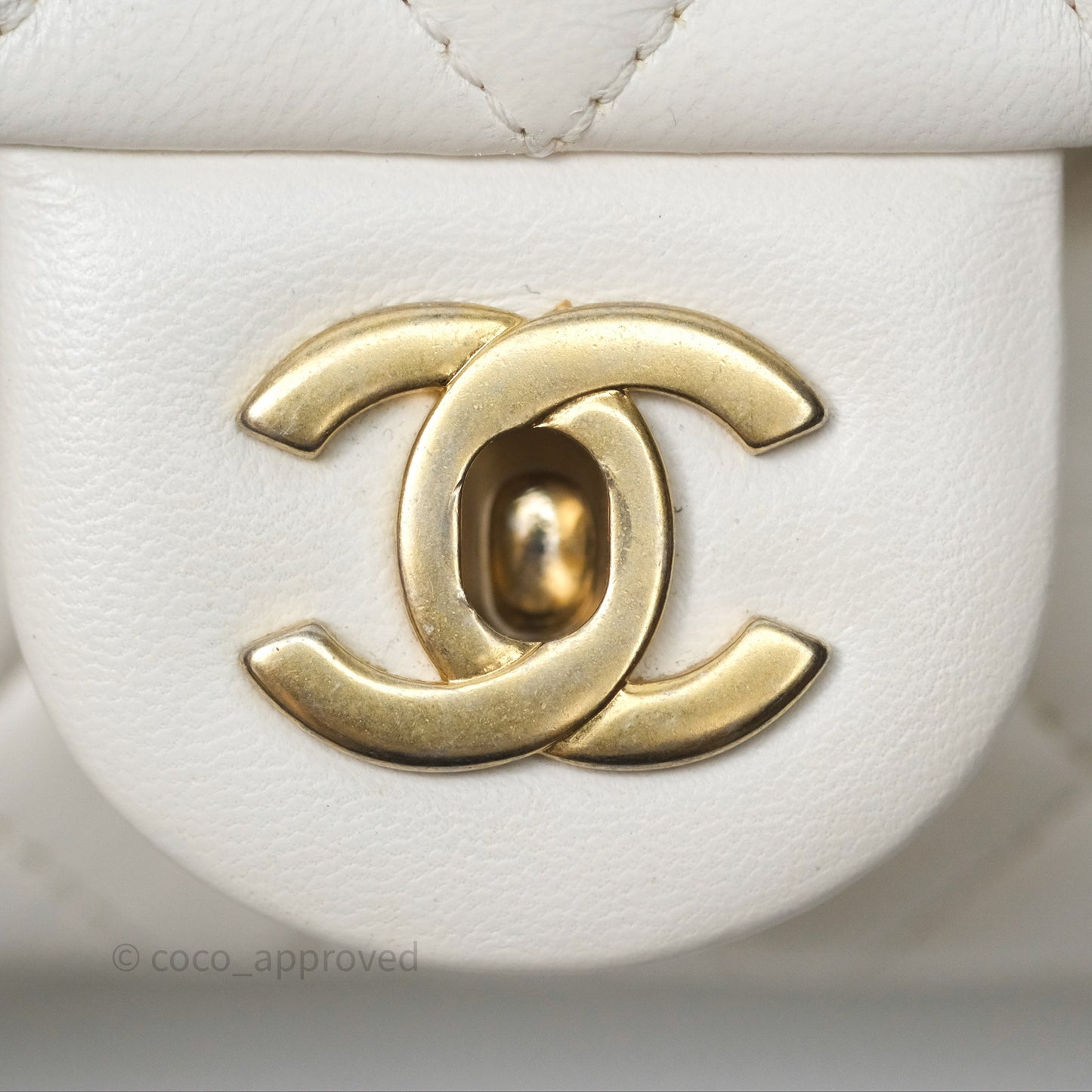 Chanel Mini Rectangular Pearl Crush Quilted White Lambskin Aged Gold Hardware
