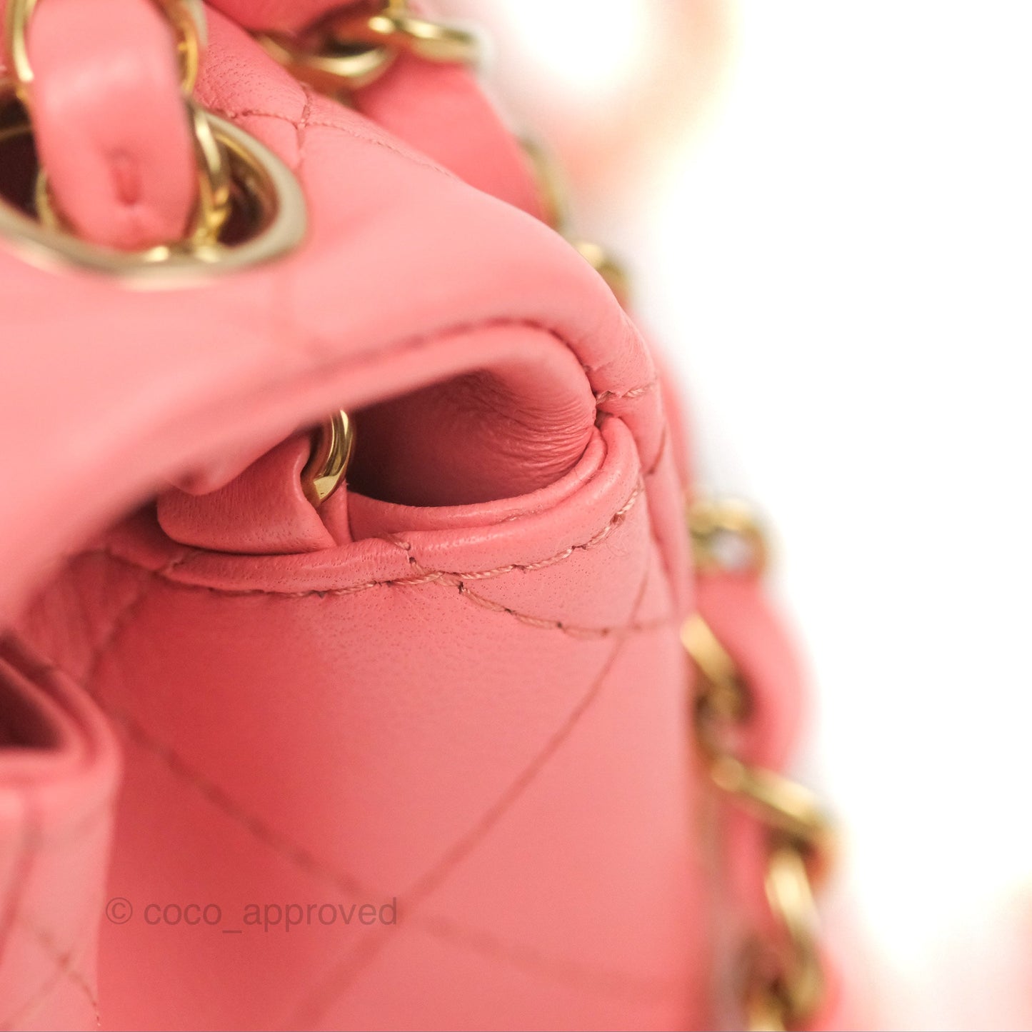 Chanel Quilted Mini Square Flap Pink Lambskin Gold Hardware