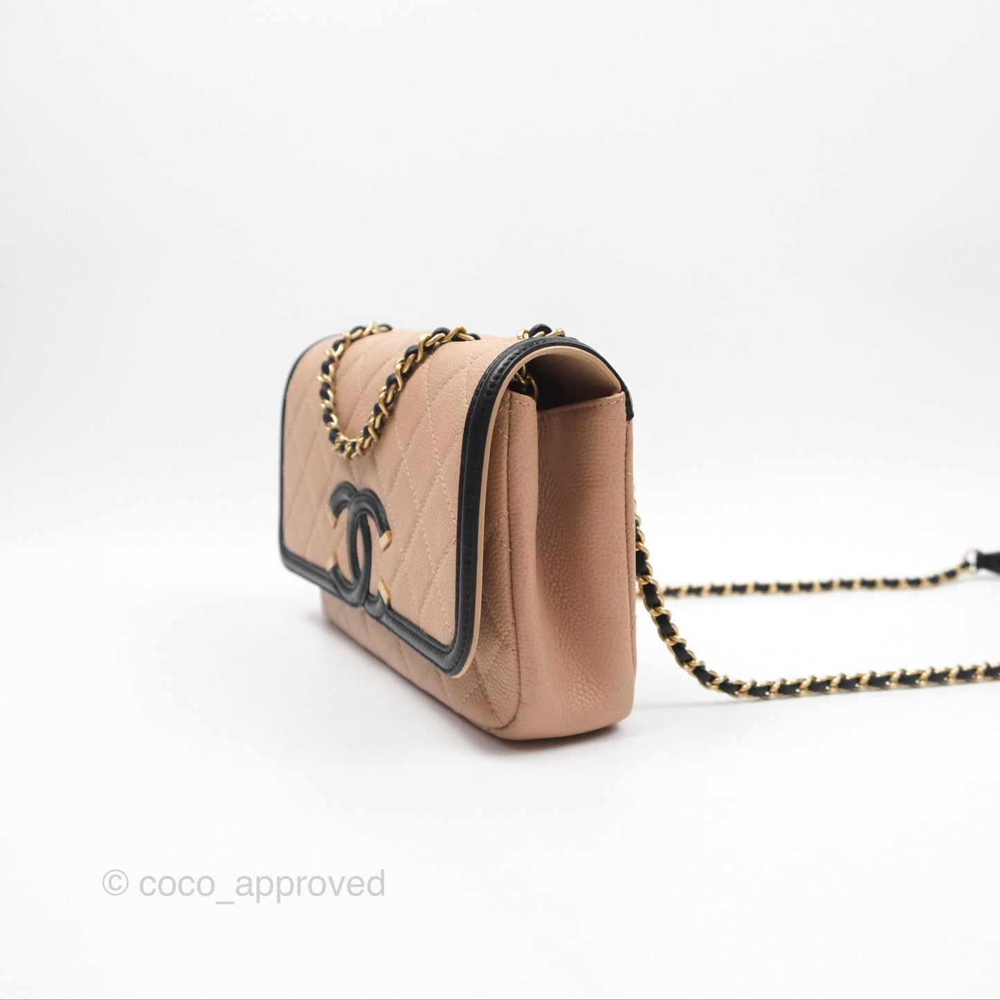 Chanel Quilted Small CC Filigree Flap Beige Black Caviar