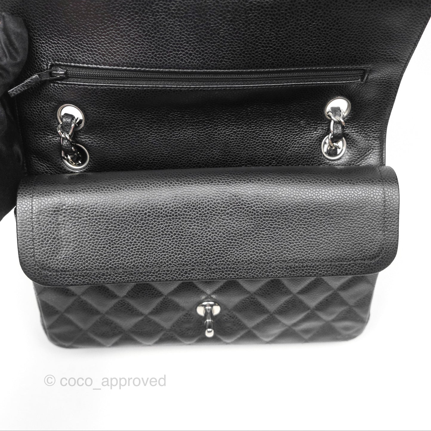 Chanel Classic M/L Medium Flap Quilted Black Caviar Silver Hardware