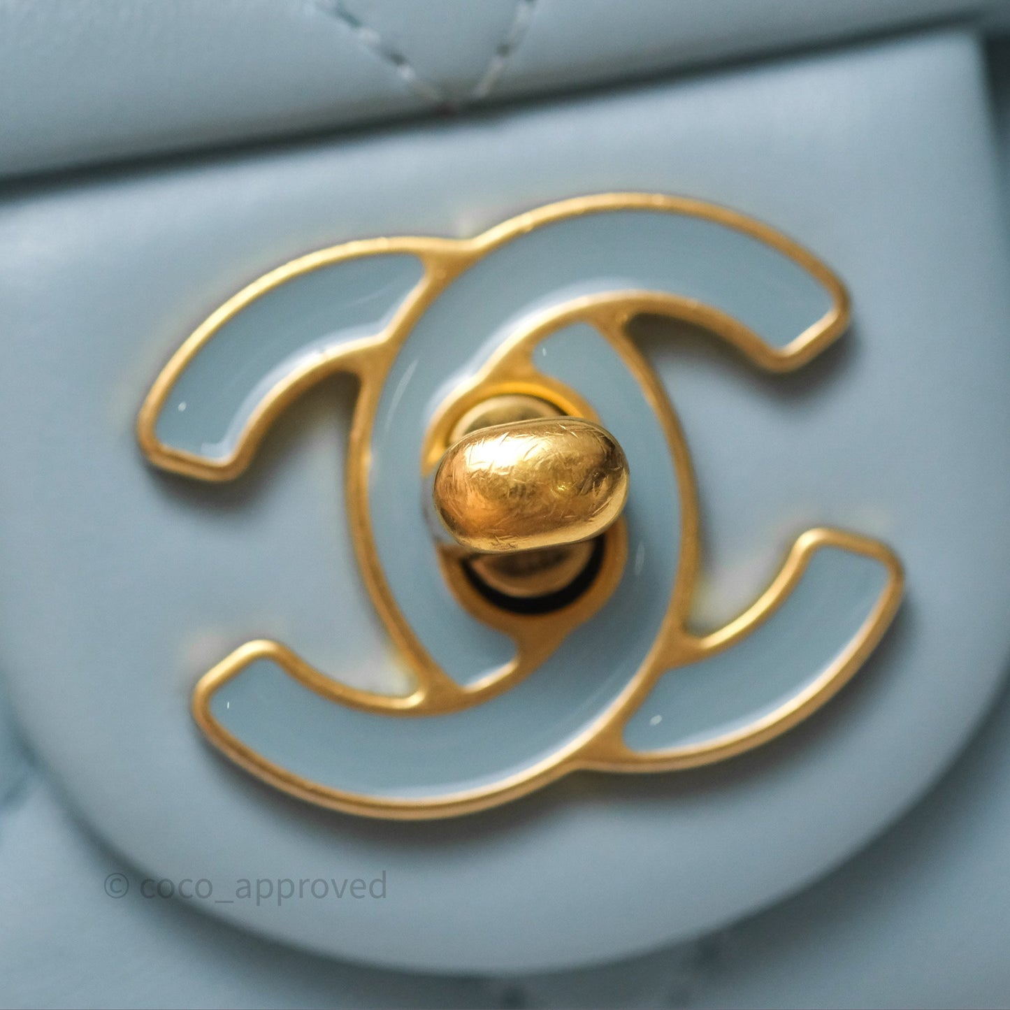 Chanel Quilted Enamel Pending CC Mini Square Flap Baby Blue Lambskin 22P