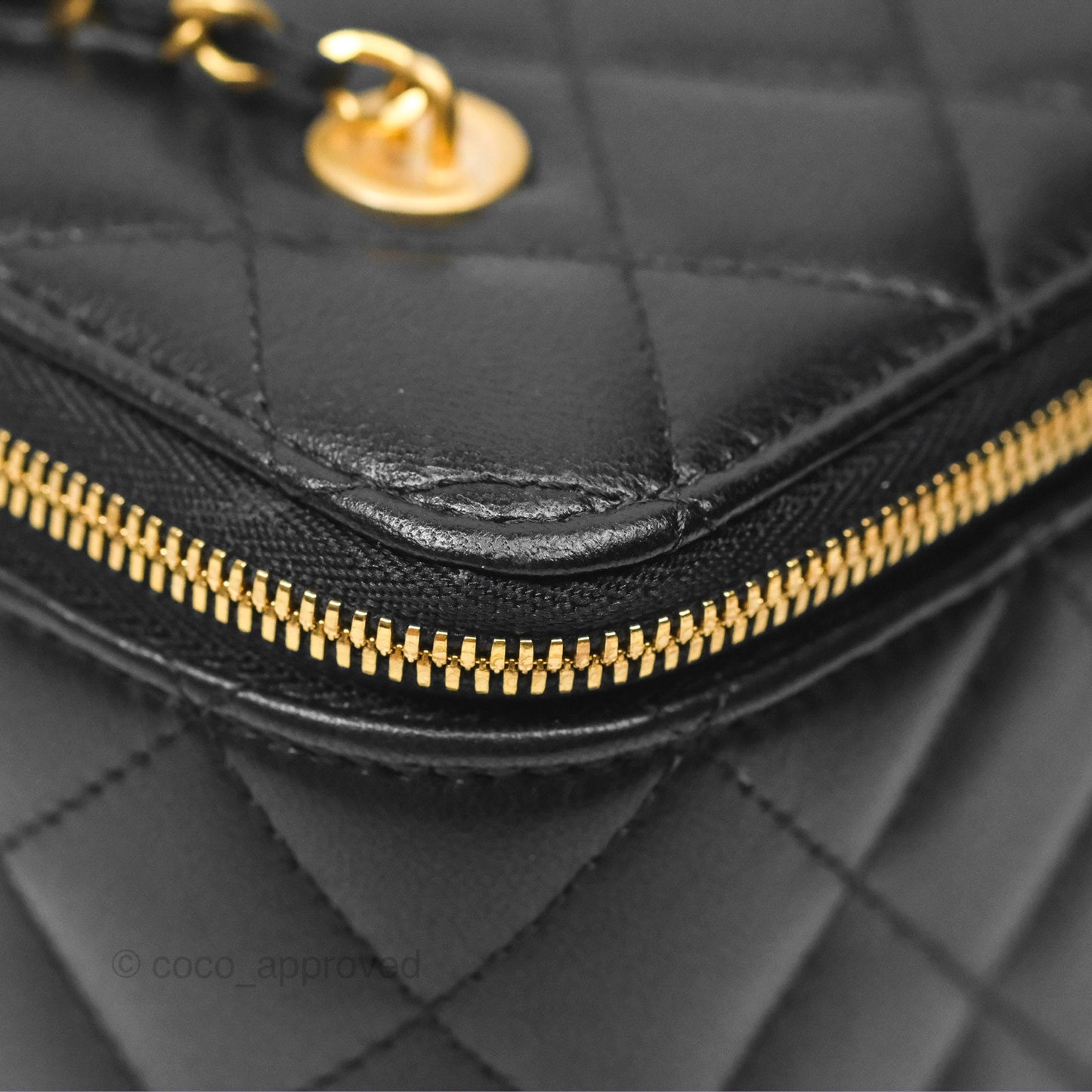 Chanel Vanity with COCO Heart Chain Black Lambskin Aged Gold Hardware