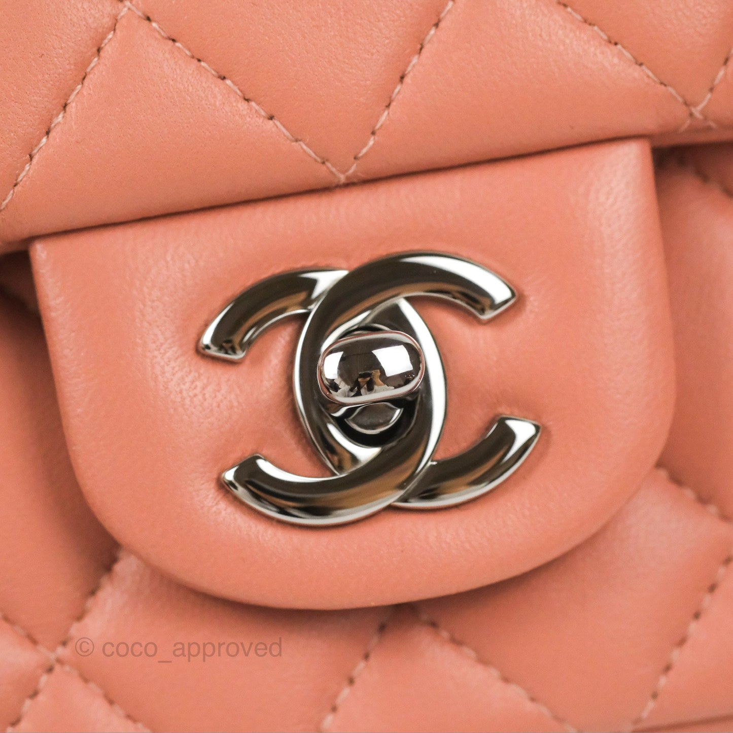 Chanel Quilted Mini Rectangular Flap Salmon Pink Lambskin Silver Hardware 21B