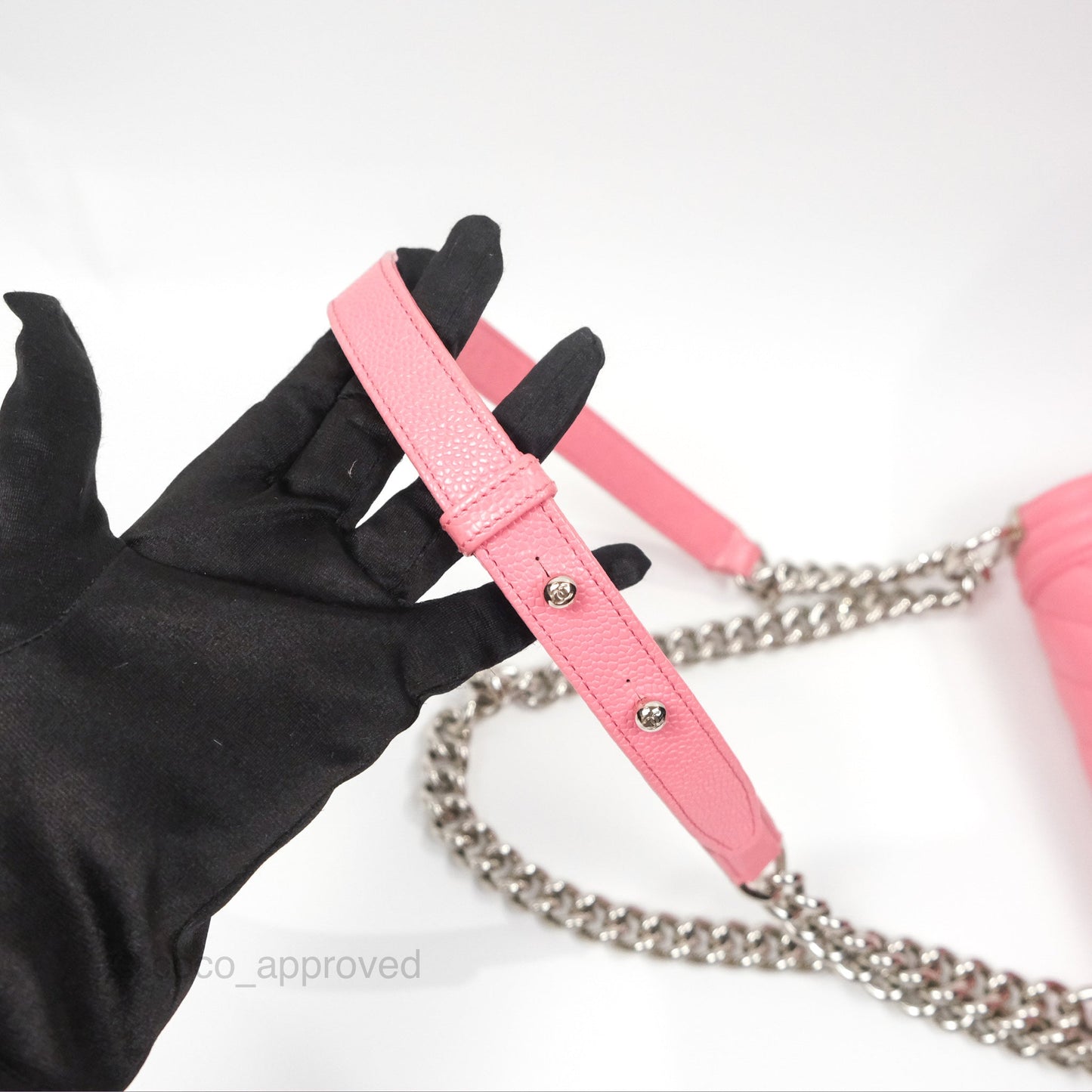 Chanel Small Boy Chevron Pink Caviar Silver Hardware