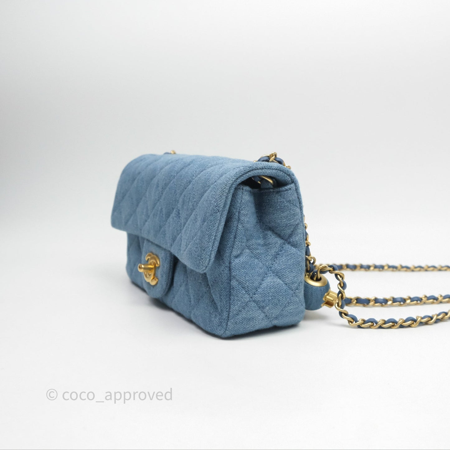 Chanel Mini Rectangular Pearl Crush Flap Quilted Denim Aged Gold Hardware