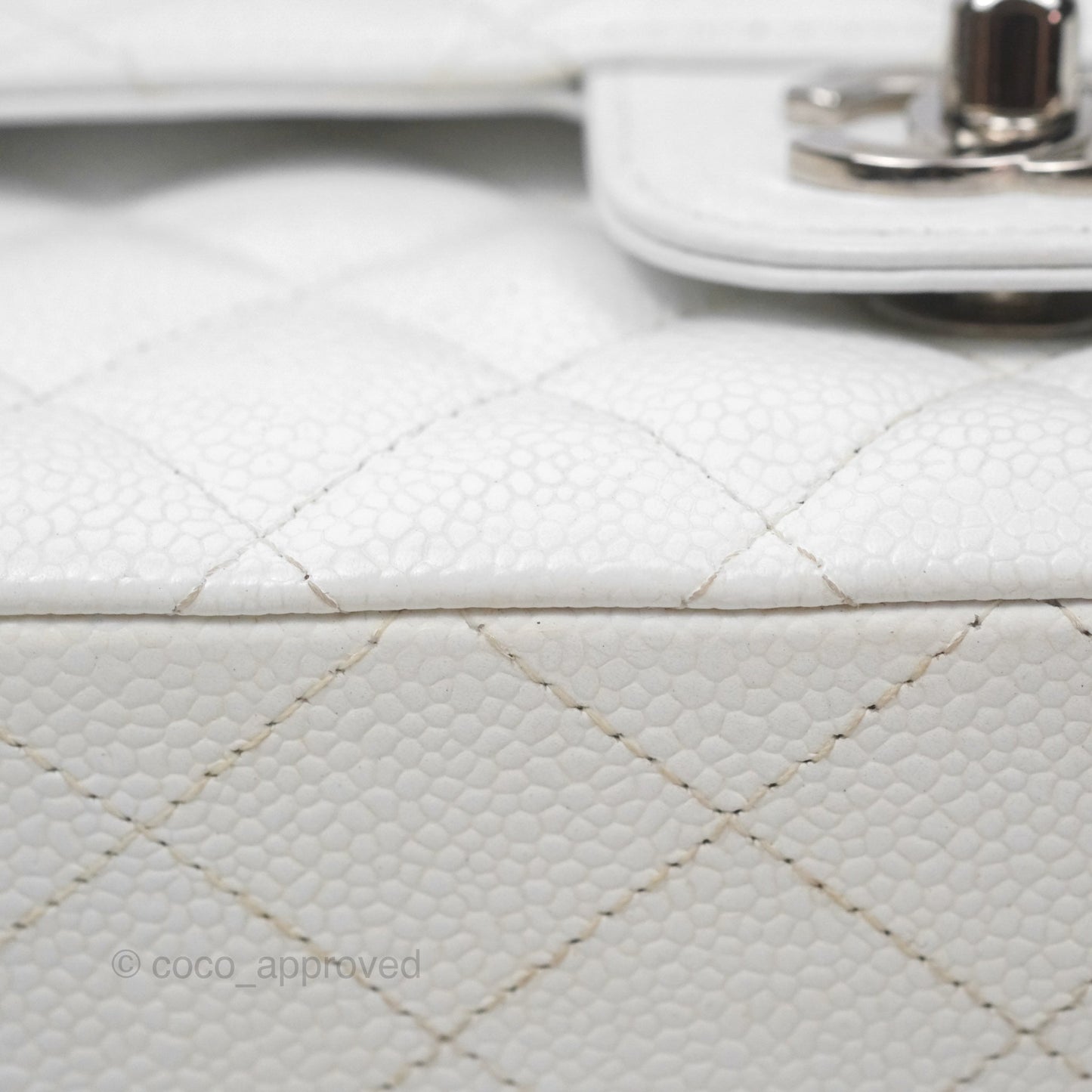 Chanel Classic M/L Medium Double Flap White Caviar Silver Hardware