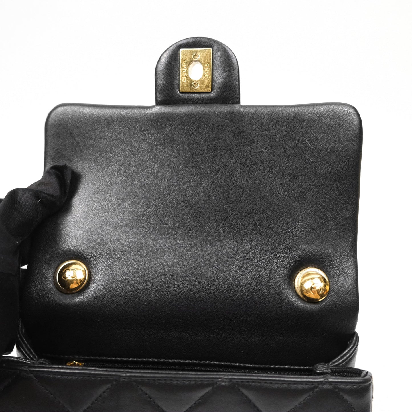 Chanel Mini Top Handle Flap Black Lambskin Aged Gold Hardware