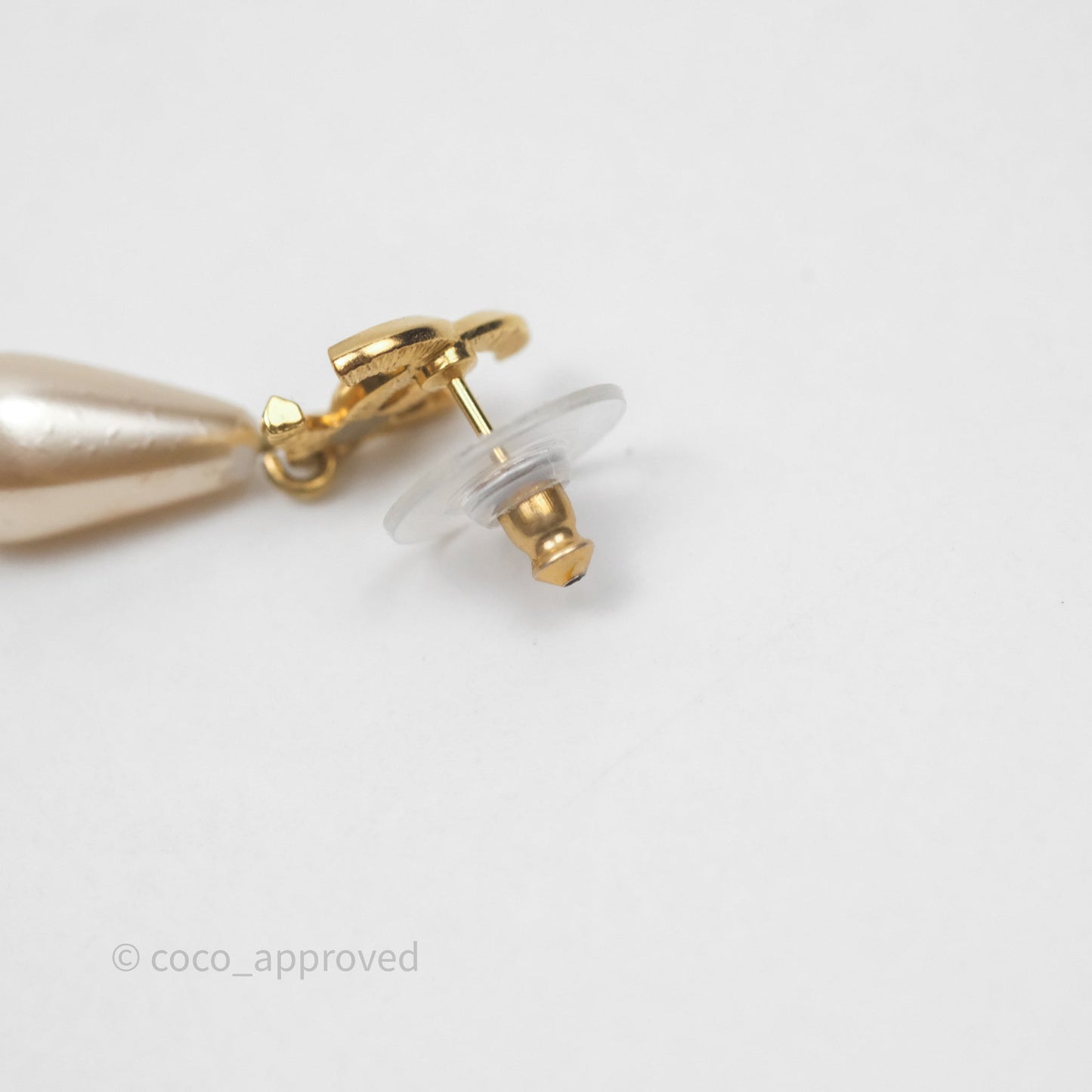 Chanel CC Drop Pearl Earrings Gold Tone 20A