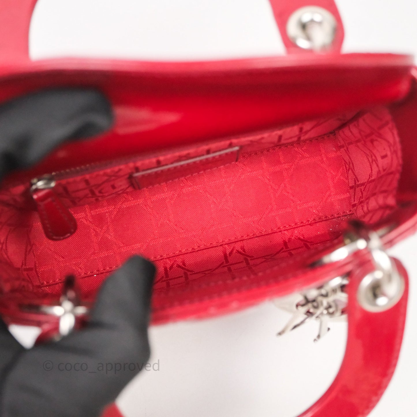 Christian Dior Mini Lady Dior Red Patent Cannage Silver Hardware