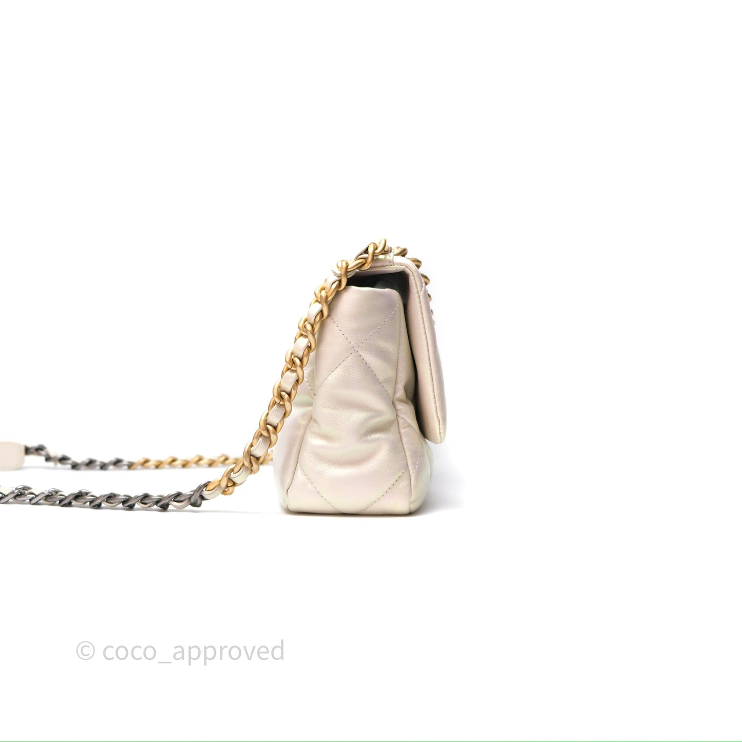 Chanel 19 Small Iridescent White Mixed Hardware