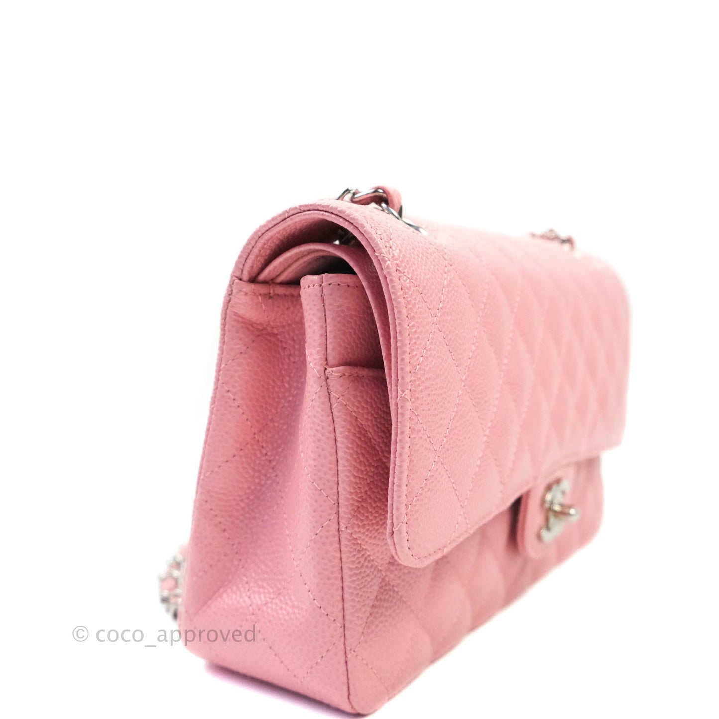 Chanel Quilted M/L Medium Double Flap Pink Caviar Silver Hardware