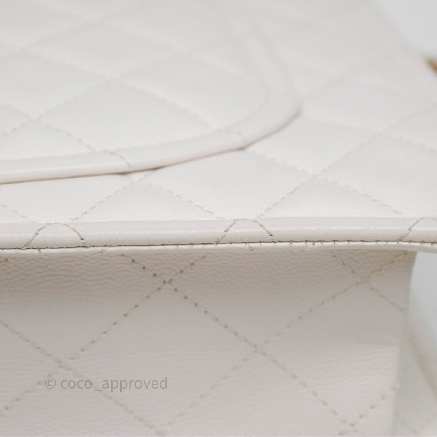 Chanel Large Quilted Sweet Classic Flap White Caviar Aged Gold Hardware
