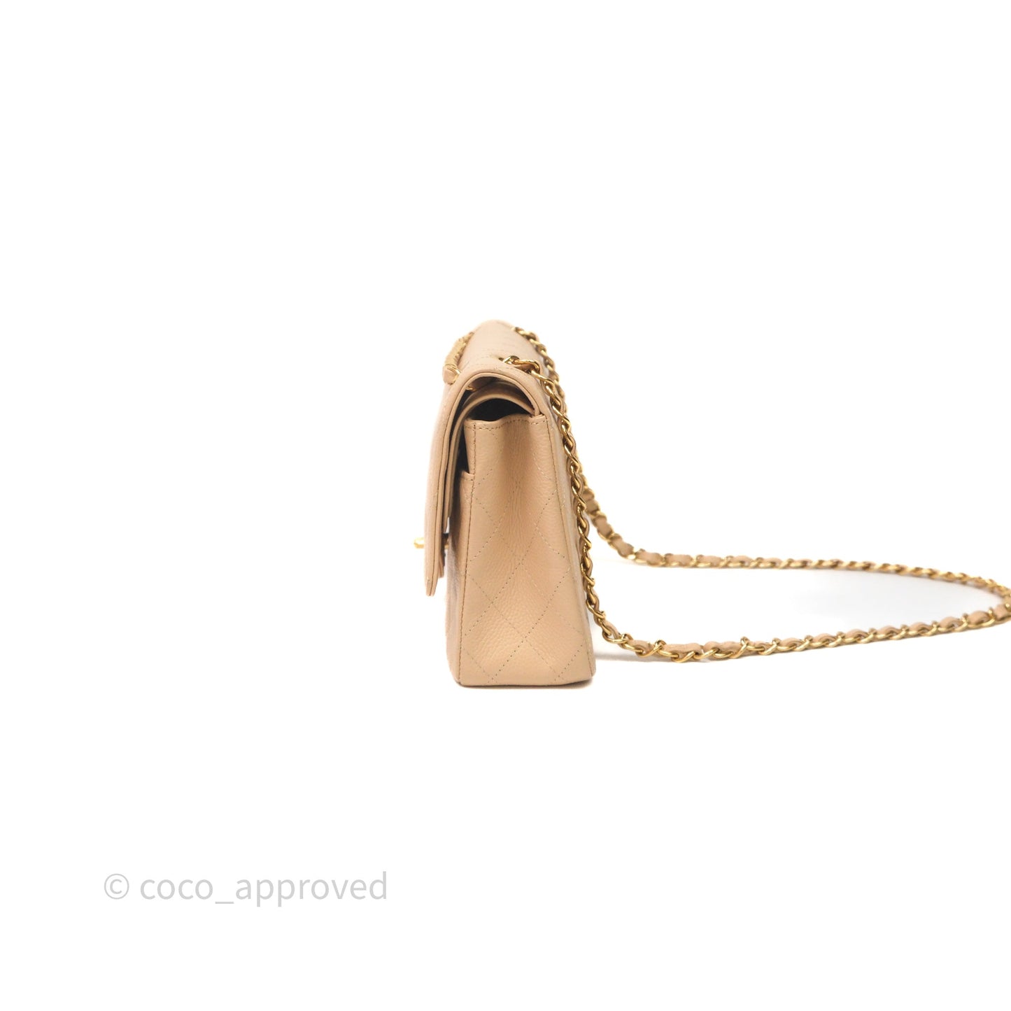 Chanel Classic M/L Medium Flap Quilted Beige Caviar Gold Hardware