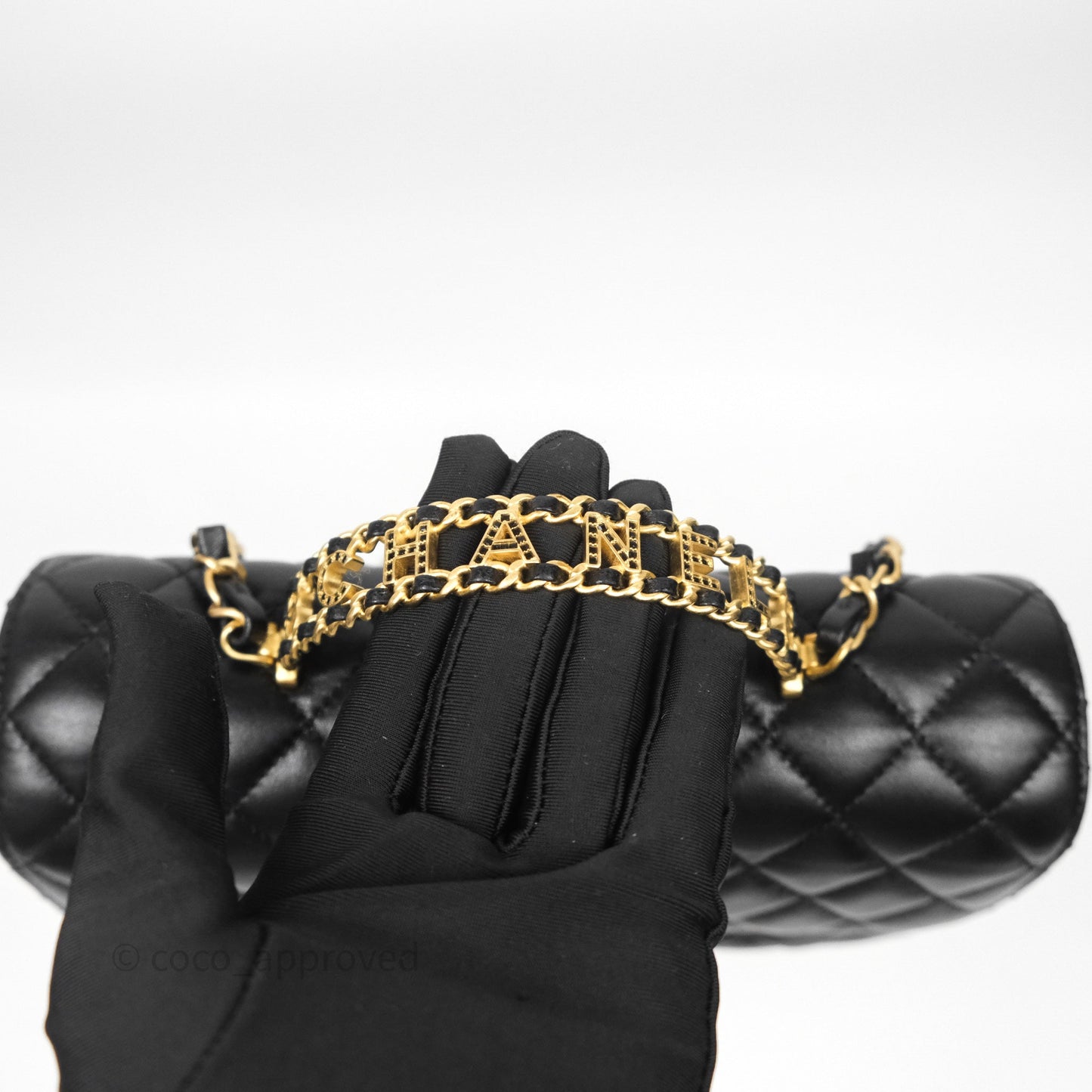 Chanel Logo Top Handle Small Flap Bag Black Lambskin Gold Hardware 24C