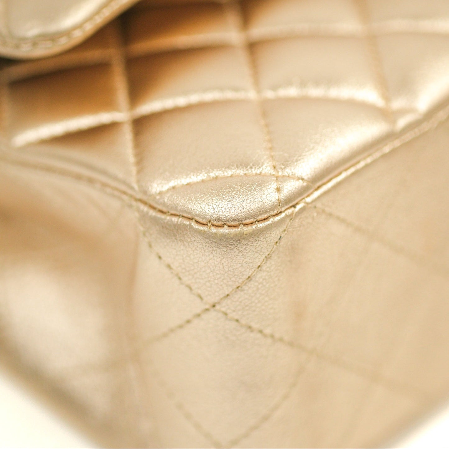 Chanel Classic M/L Medium Flap Quilted Metallic Gold Lambskin Gun Metal