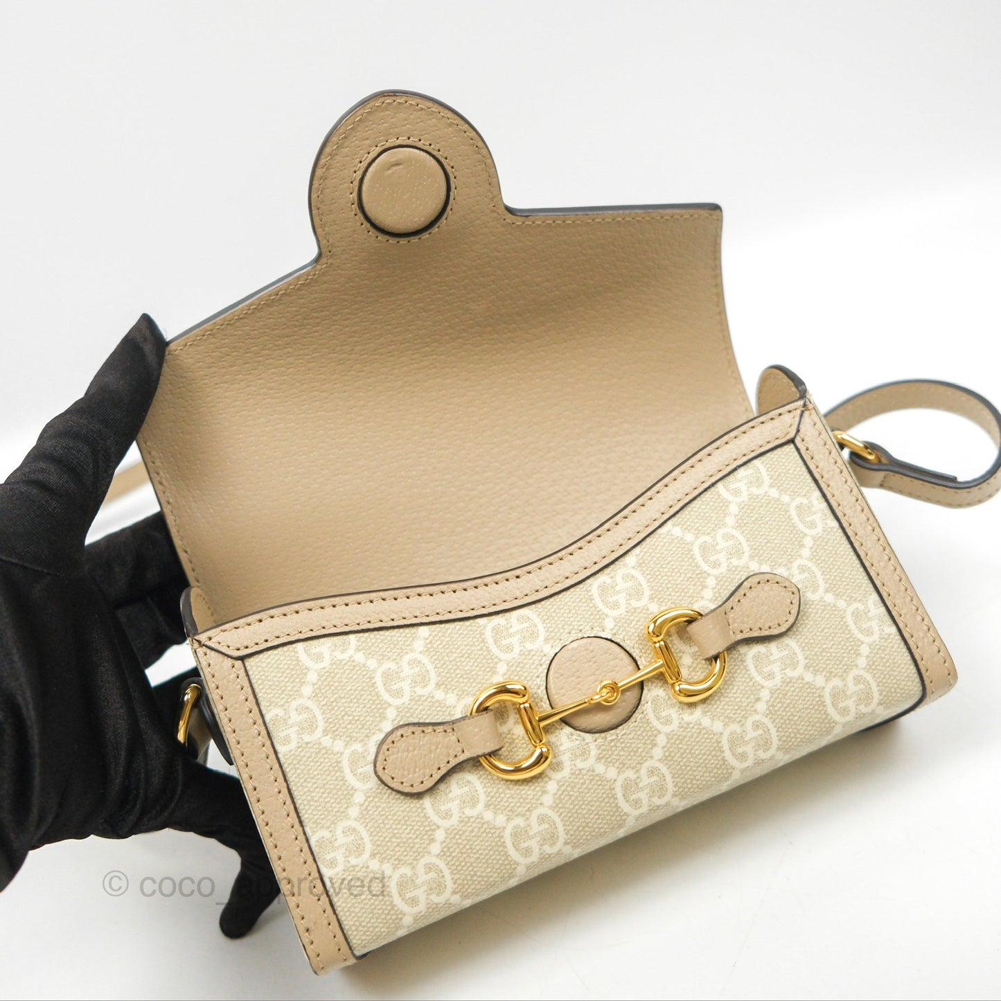 Gucci Horsebit 1955 Mini Bag Beige/White GG Supreme Canvas