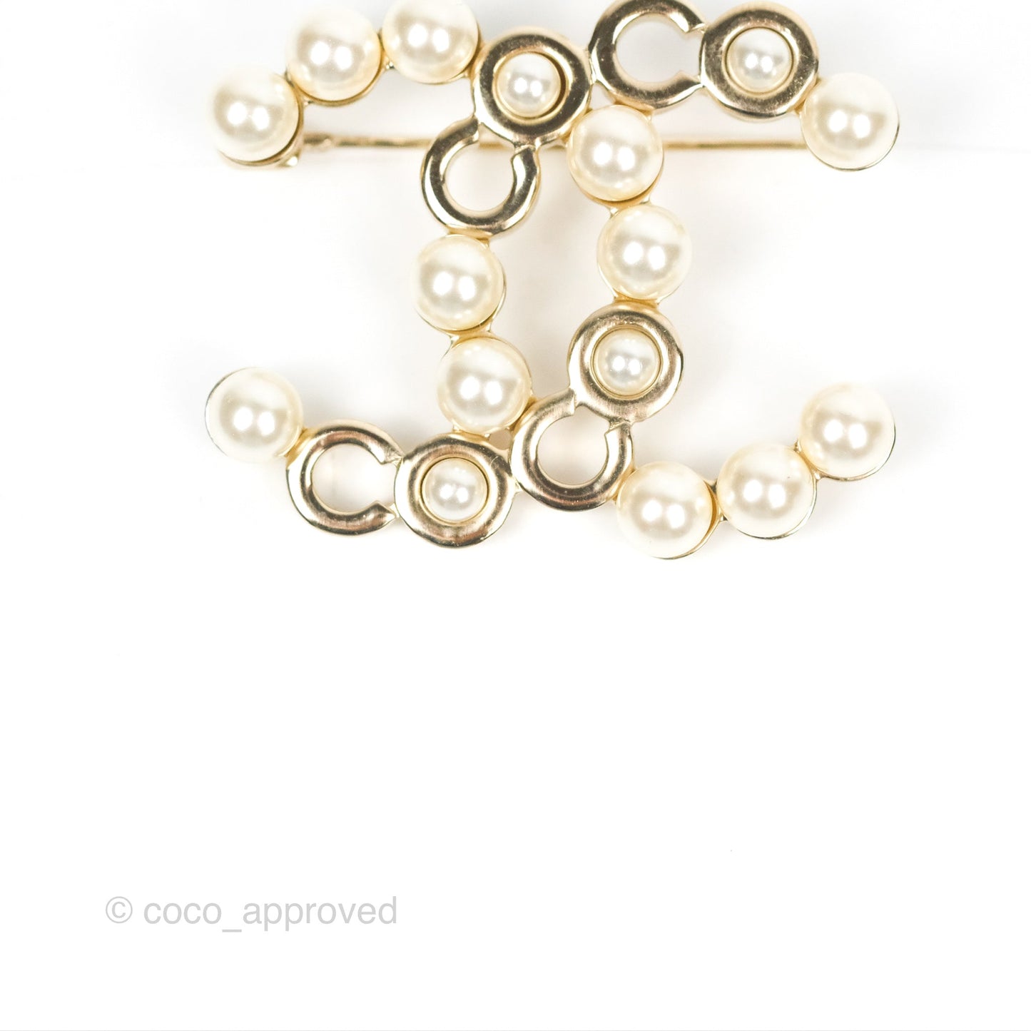 Chanel CC Coco Pearl Brooch Gold Tone 21P