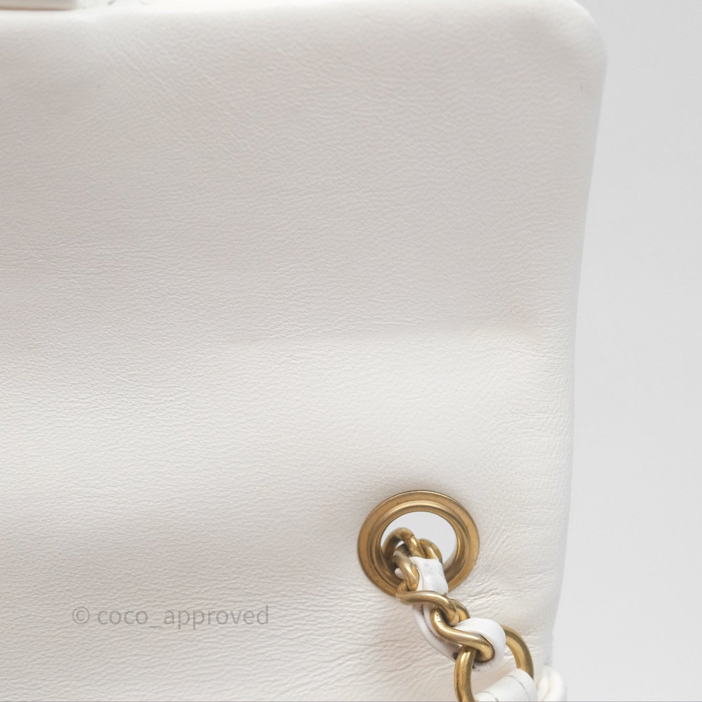 Chanel Mini Rectangular Pearl Crush Quilted White Lambskin Aged Gold Hardware
