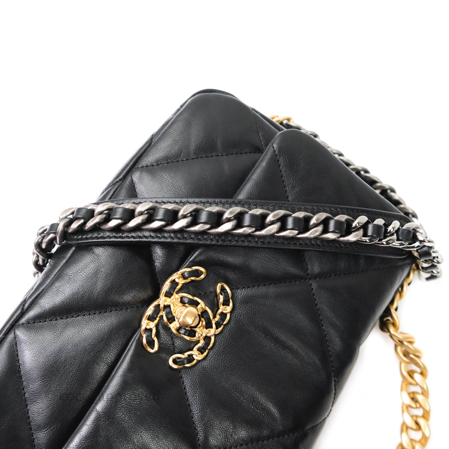 Chanel 19 Small Black Goatskin Mixed Hardware Goatskin