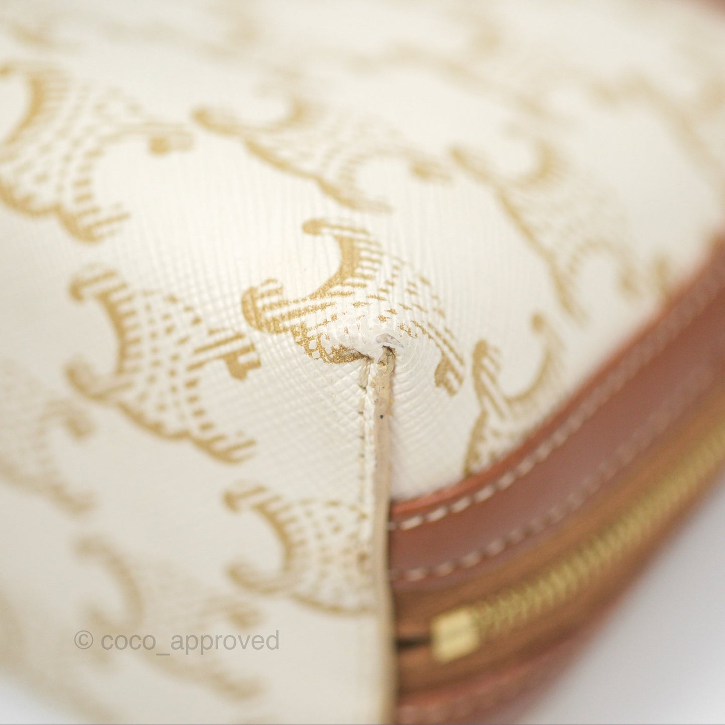 Celine Clutch With Chain Triomphe Canvas Lambskin White/Tan