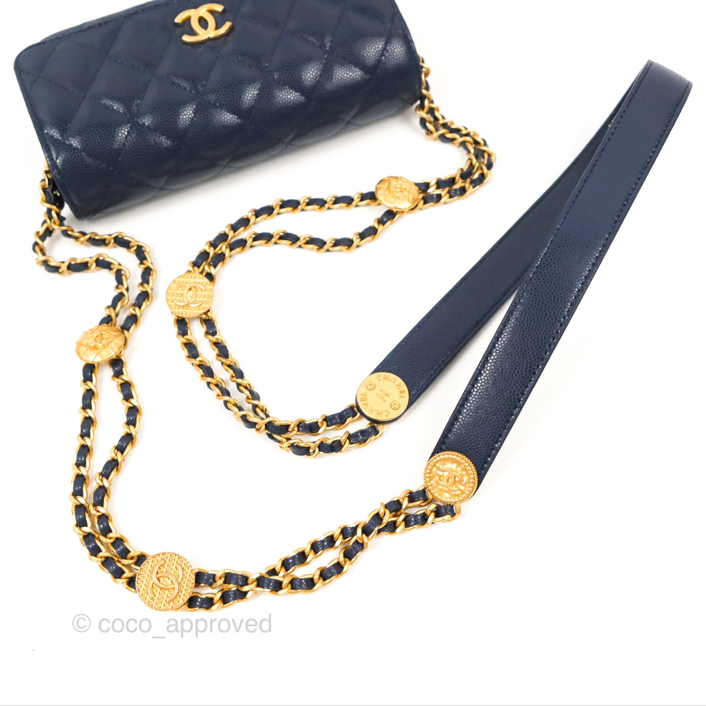 Chanel Twist Your Button Phone Bag Navy Shiny Caviar Aged Gold Hardware 22A