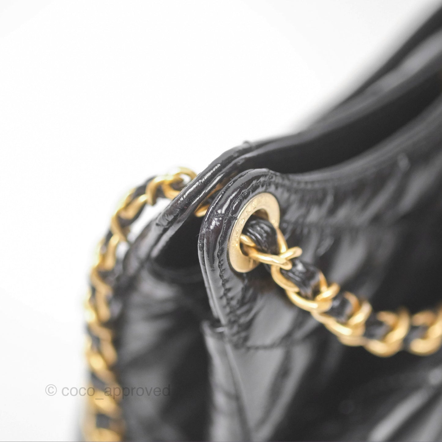 Chanel Medium Quilted Wavy CC Hobo Black Patent Aged Gold Hardware