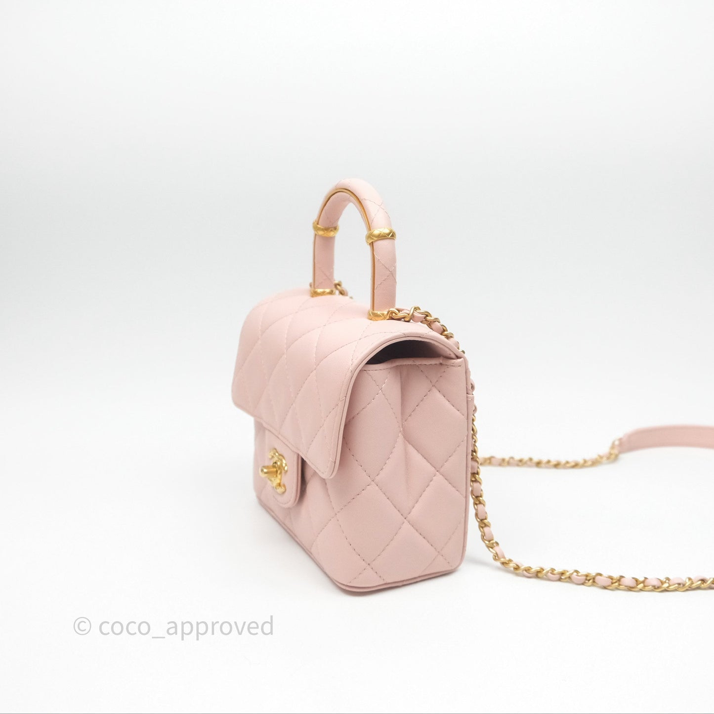 Chanel Top Handle Flap Bag Pink Lambskin Aged Gold Hardware 23S