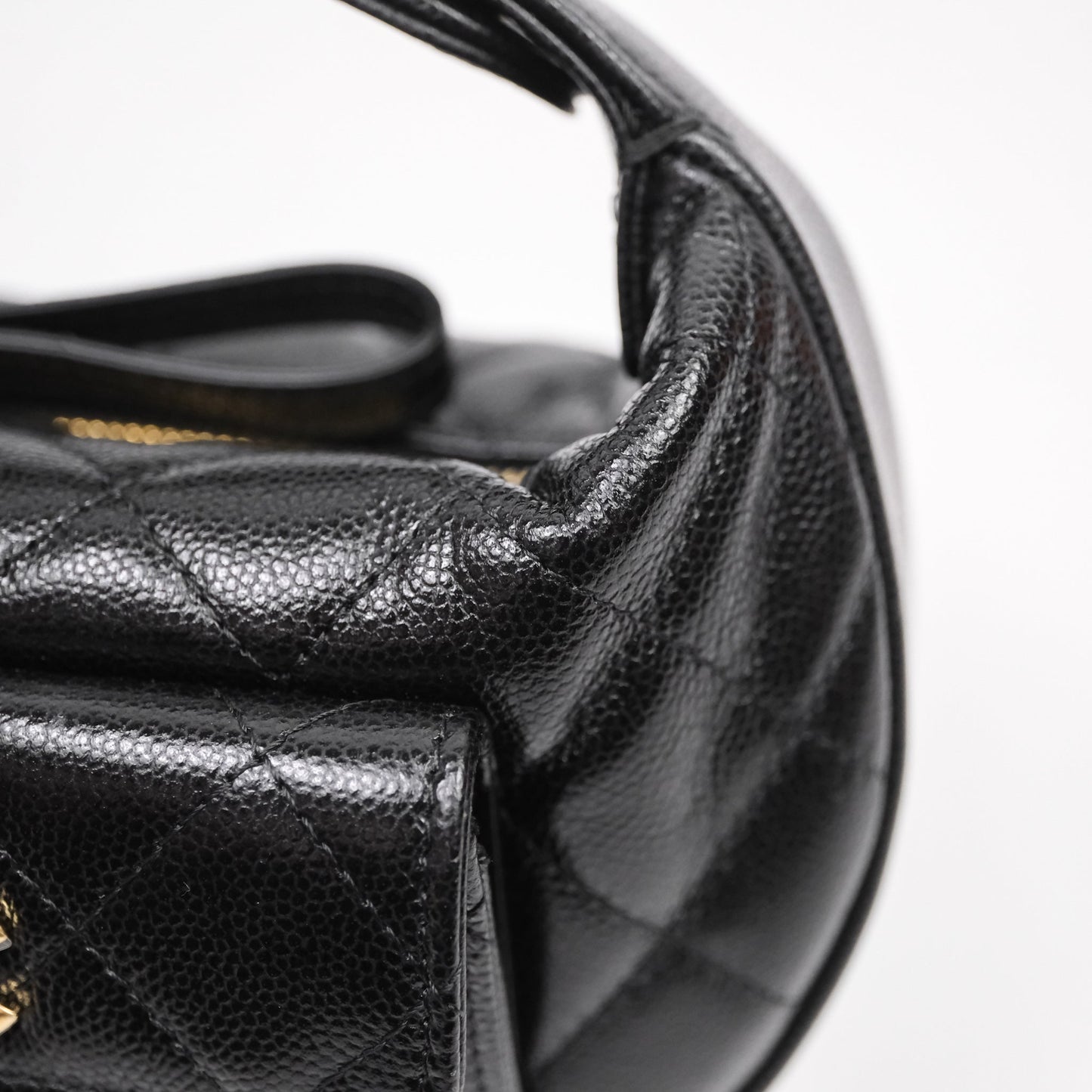 Chanel Quilted Polly Pocket Hobo Bag Caviar Black Gold Hardware