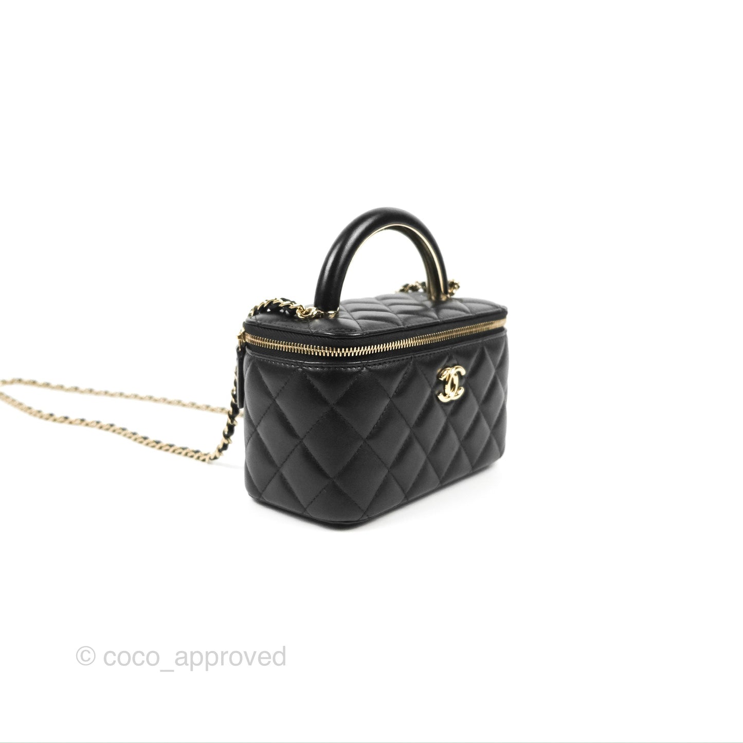 Chanel Vanity Rectangular Top Handle Black Lambskin Gold Hardware