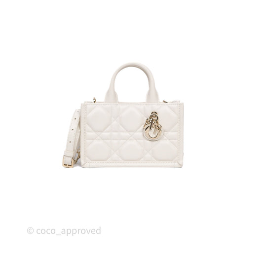 Christian Dior Mini Dior Book Tote Latte Macrocannage Calfskin Gold Hardware