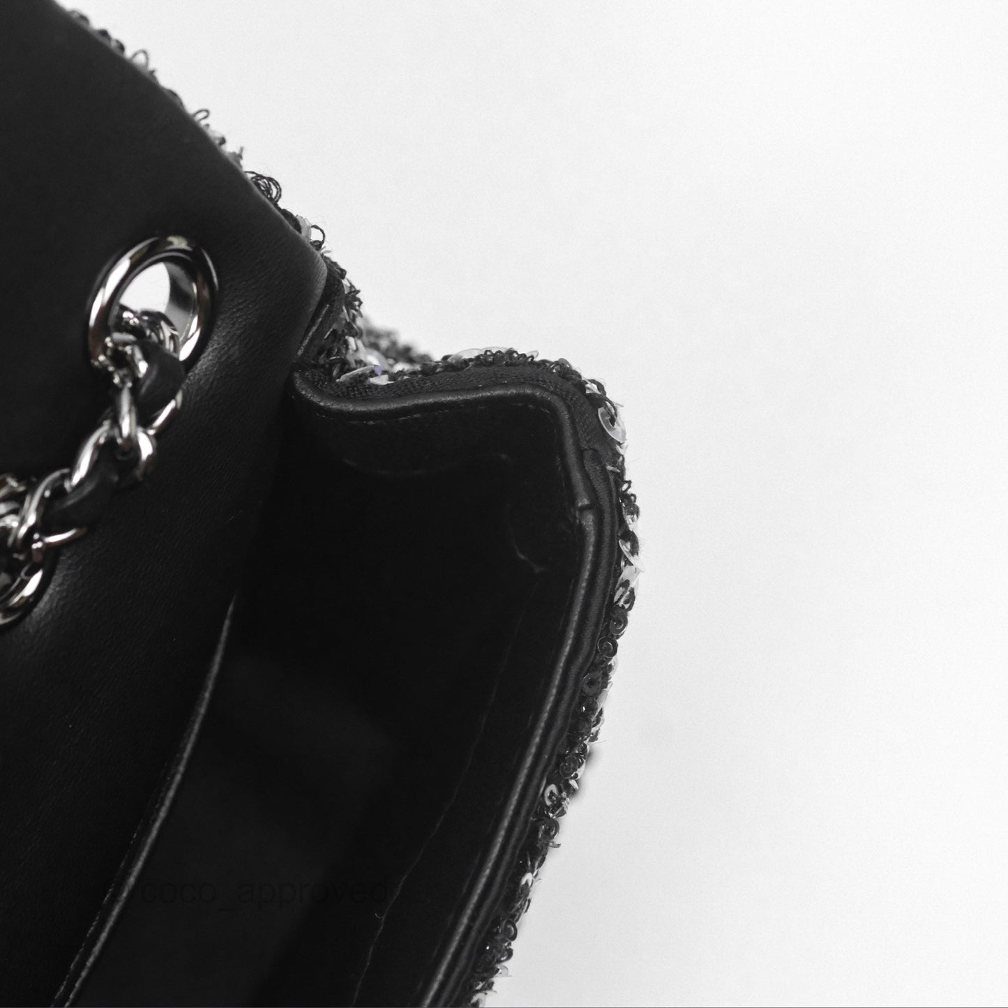 Chanel Flap Bag Sequin Black Silver Hardware 23S