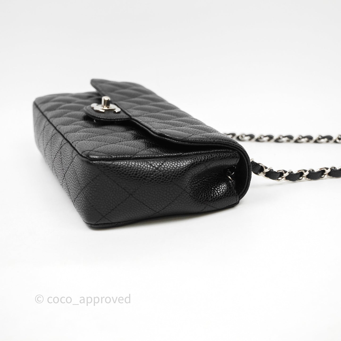Chanel East West Flap Bag Black Caviar Silver Hardware