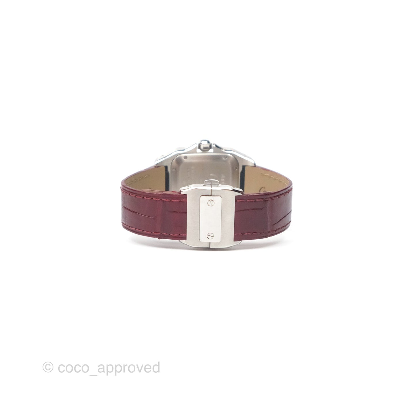 Cartier Santos-Dumont Automatic Steel Watch Burgundy Alligator-skin Strap