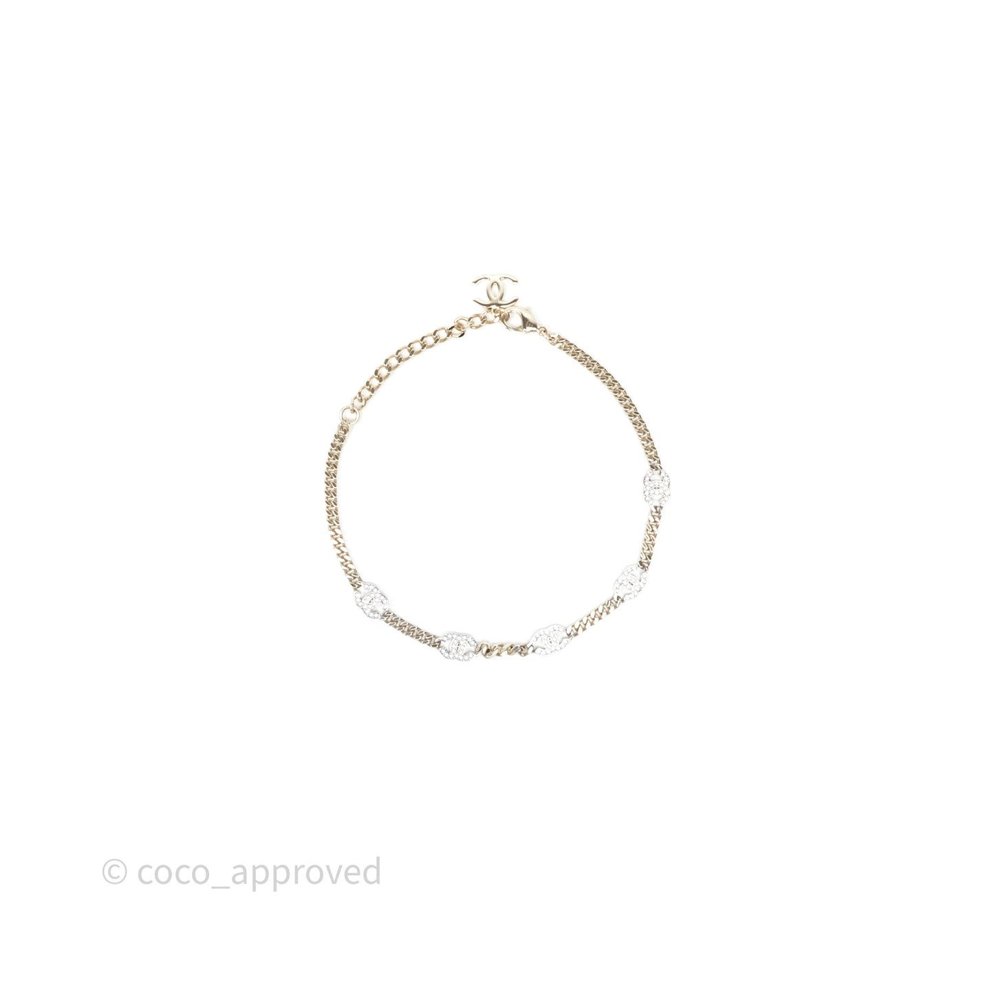 Chanel Silver CC Crystal Chain Choker Gold Tone 24V