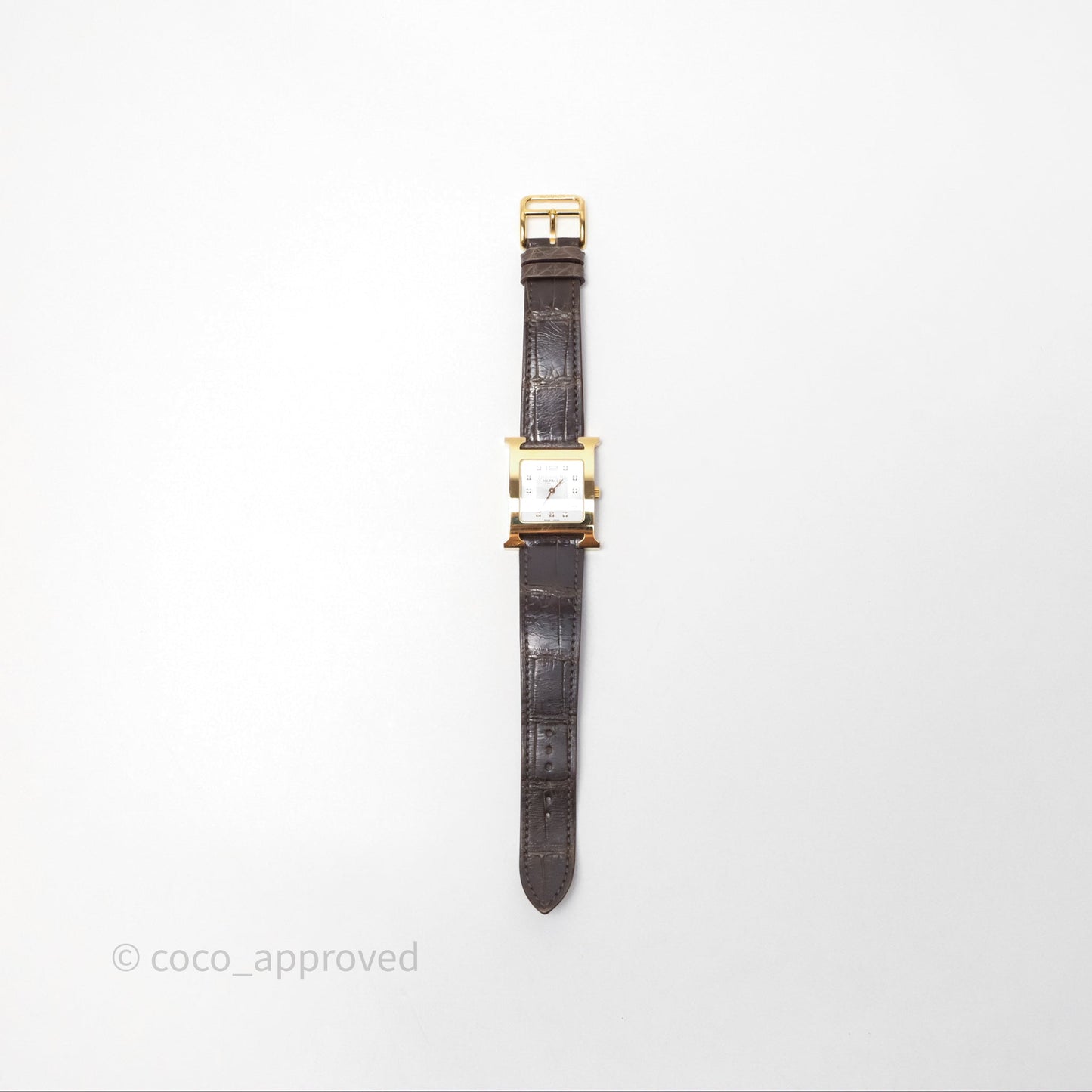Hermès Heure H MM Watch Barenia Noir Alligator Gold Hardware