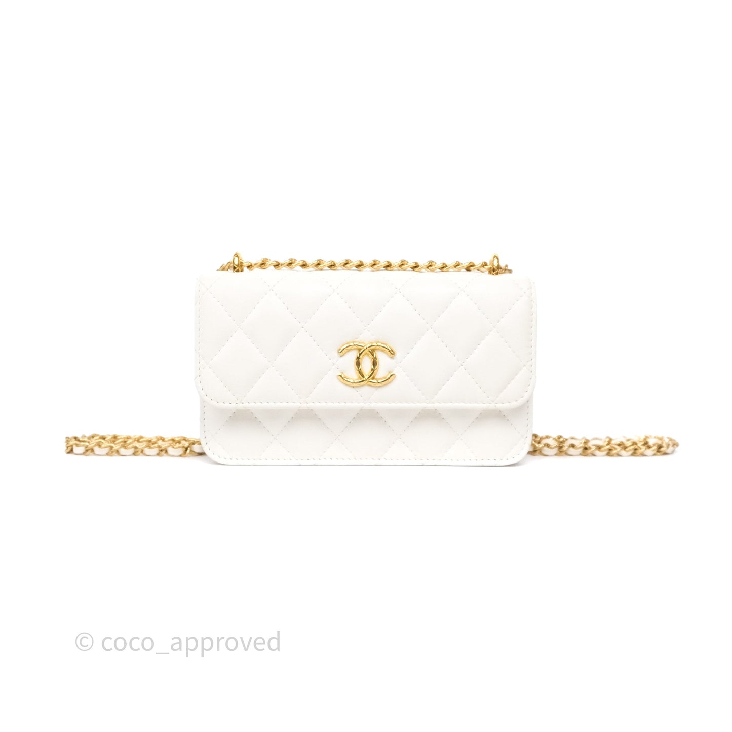 Chanel Dynasty Phone Holder with Chain White Ivory Lambskin Aged Gold Hardware