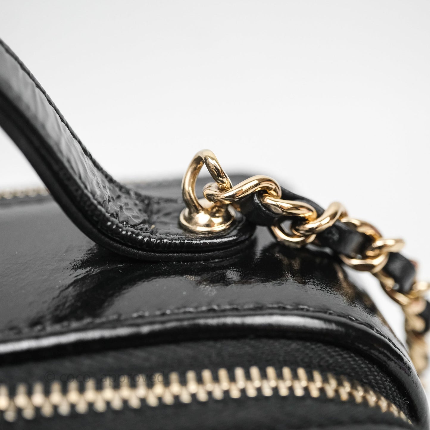 Chanel Small Top Handle Vanity Case Black Shiny Crumpled Calfskin Gold Hardware