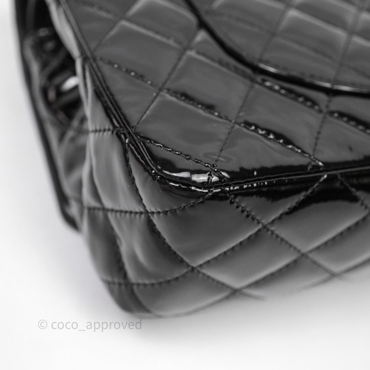 Chanel Medium Classic Flap Quilted Black Patent Silver Hardware