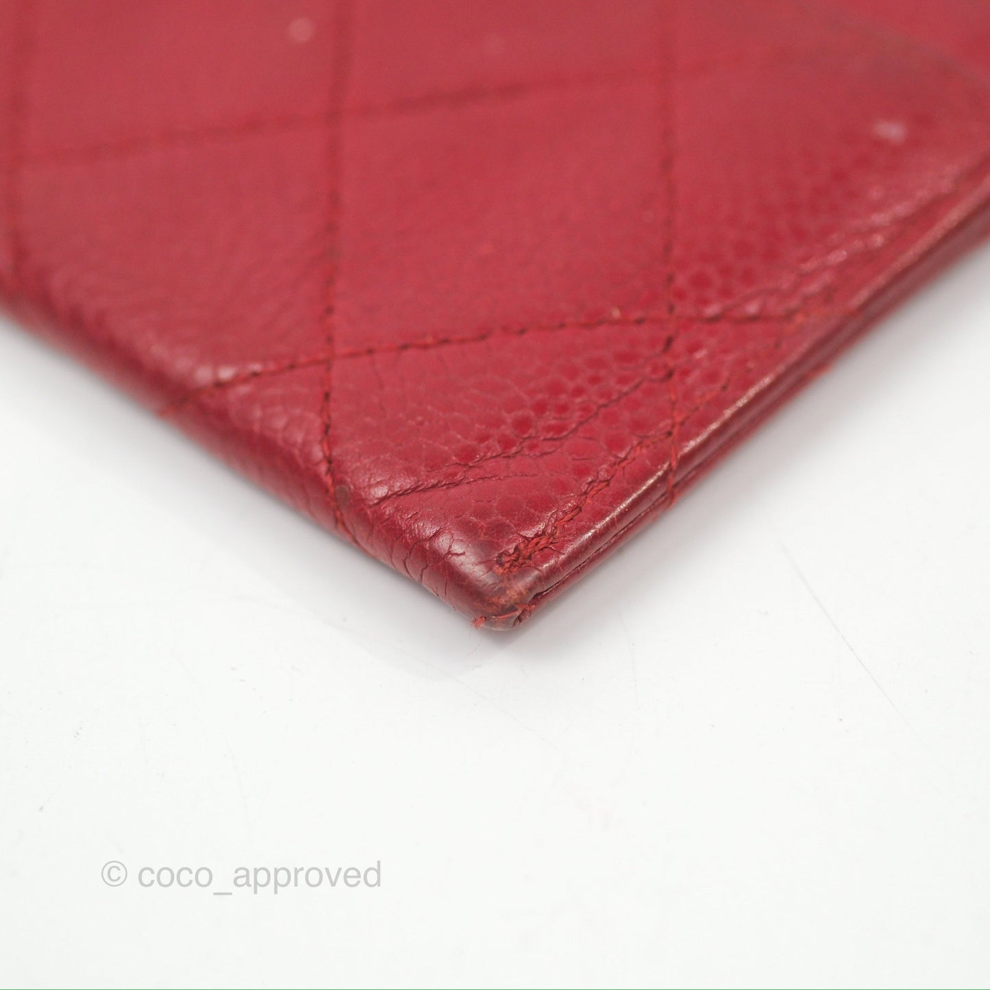 Chanel Classic Flat Card Holder Red Caviar Silver Hardware