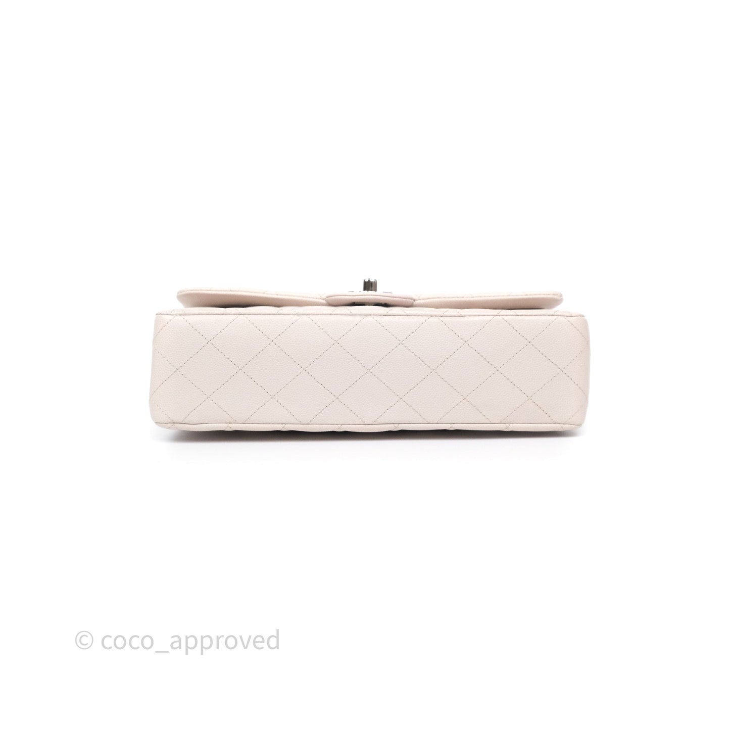 Chanel Classic M/L Medium Flap Quilted Stone Ivory Caviar Silver Hardware