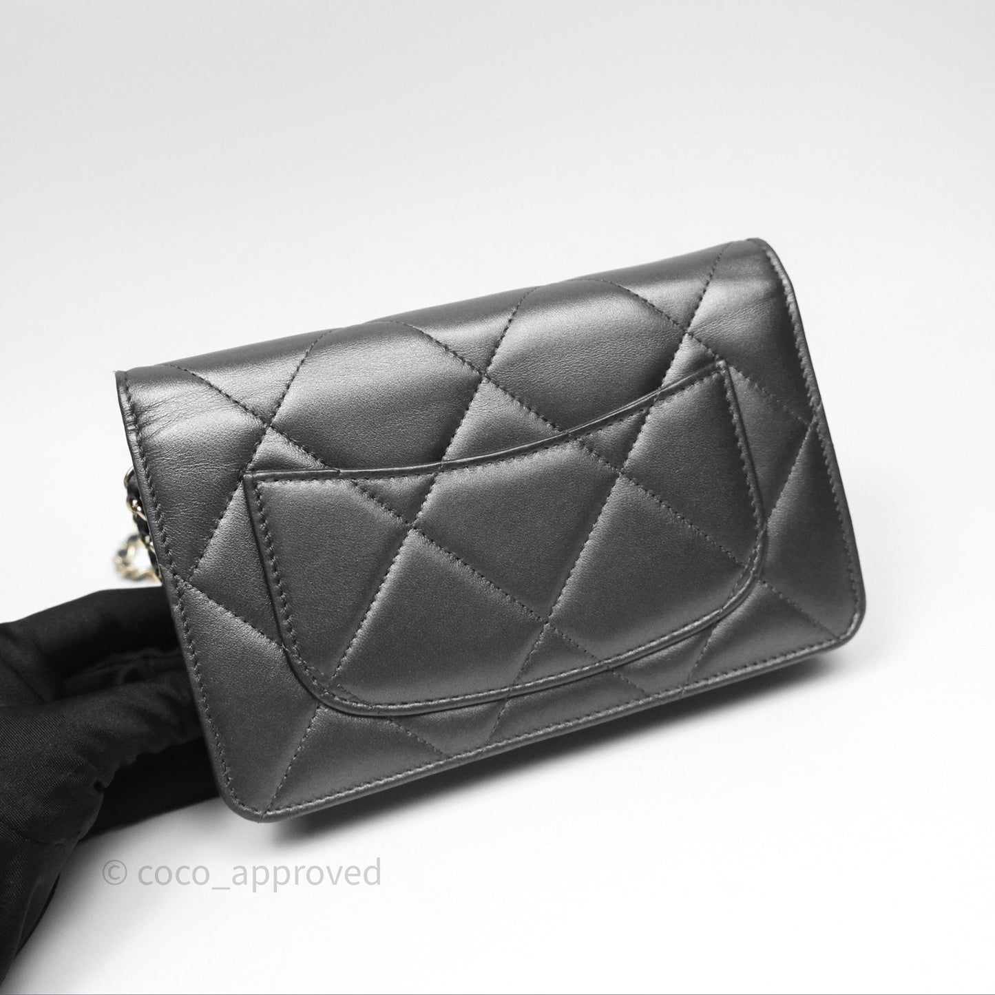 Chanel Wallet On Chain WOC Iridescent Dark Grey Lambskin Gold Hardware