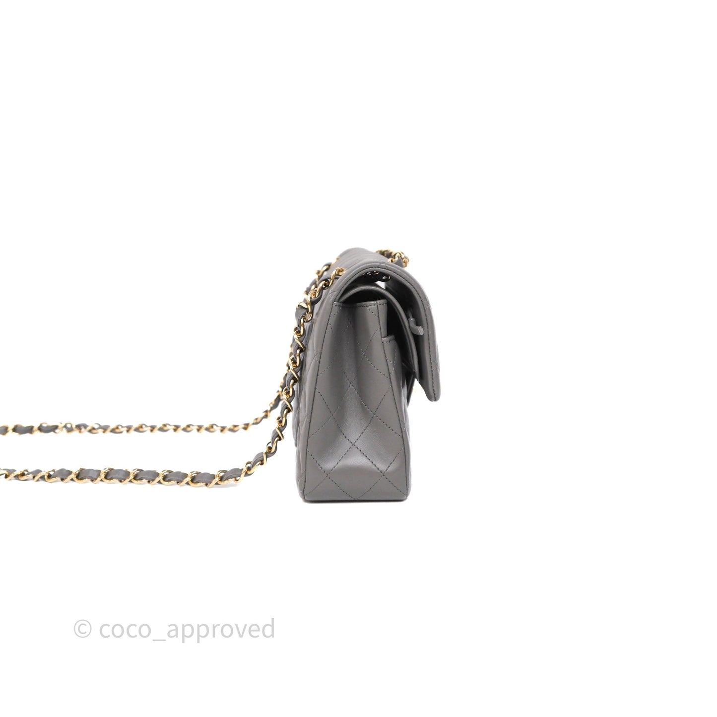 Chanel Small Quilted Classic Flap Grey Lambskin Light Gold Hardware