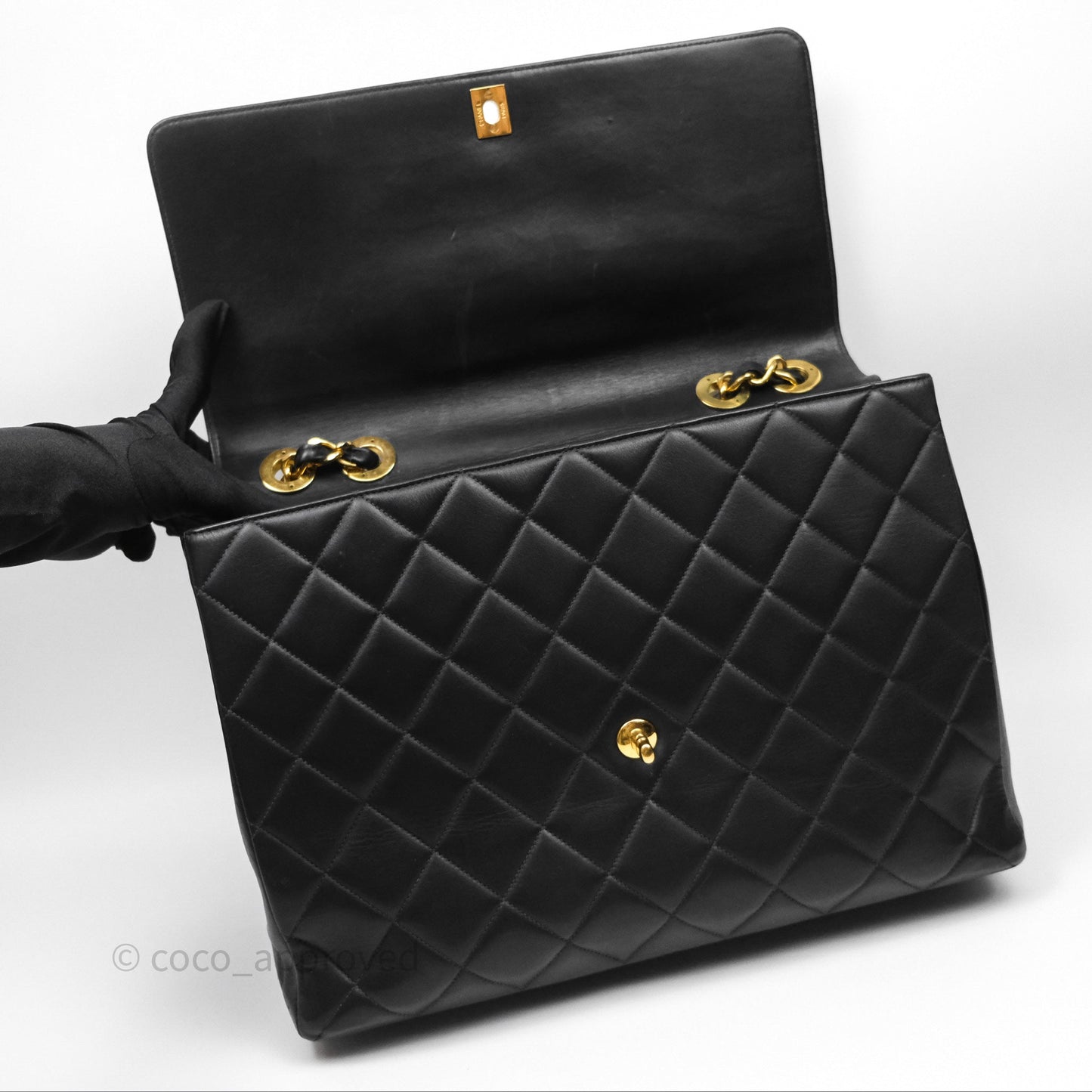 Chanel Vintage Maxi Quilted CC Flap Bag Black Lambskin Gold Hardware